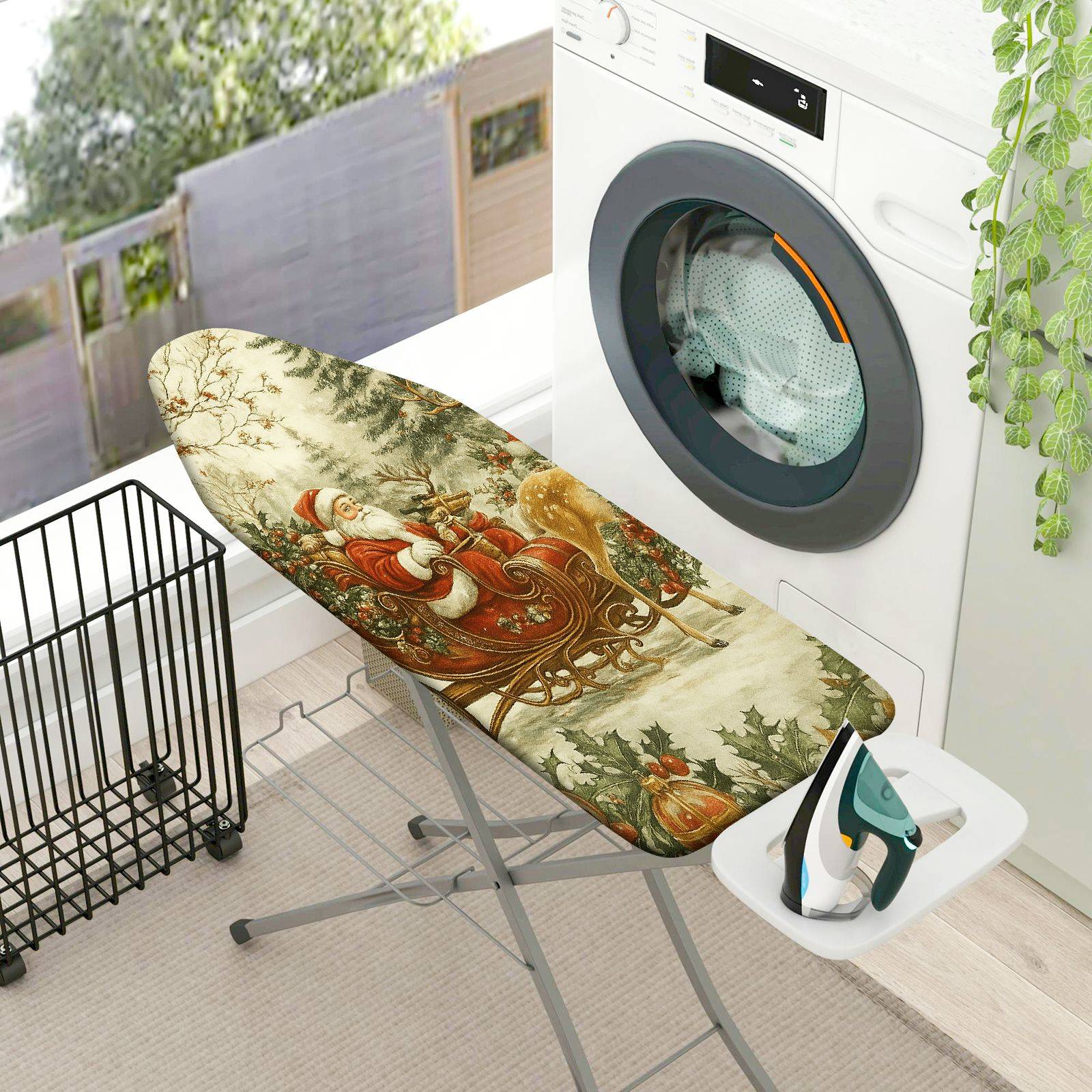 1-Piece Santa Claus Sleigh Reindeer Christmas  Ironing Board Cover, Universal Size, Without Board