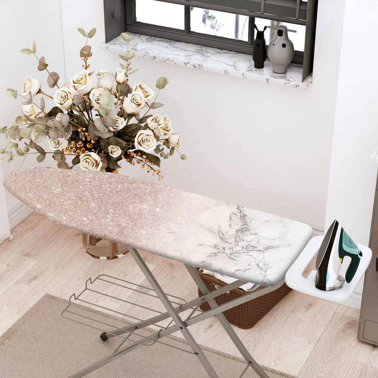 1-Piece Marble Pink White Gradient  Ironing Board Cover, Universal Size, Without Board