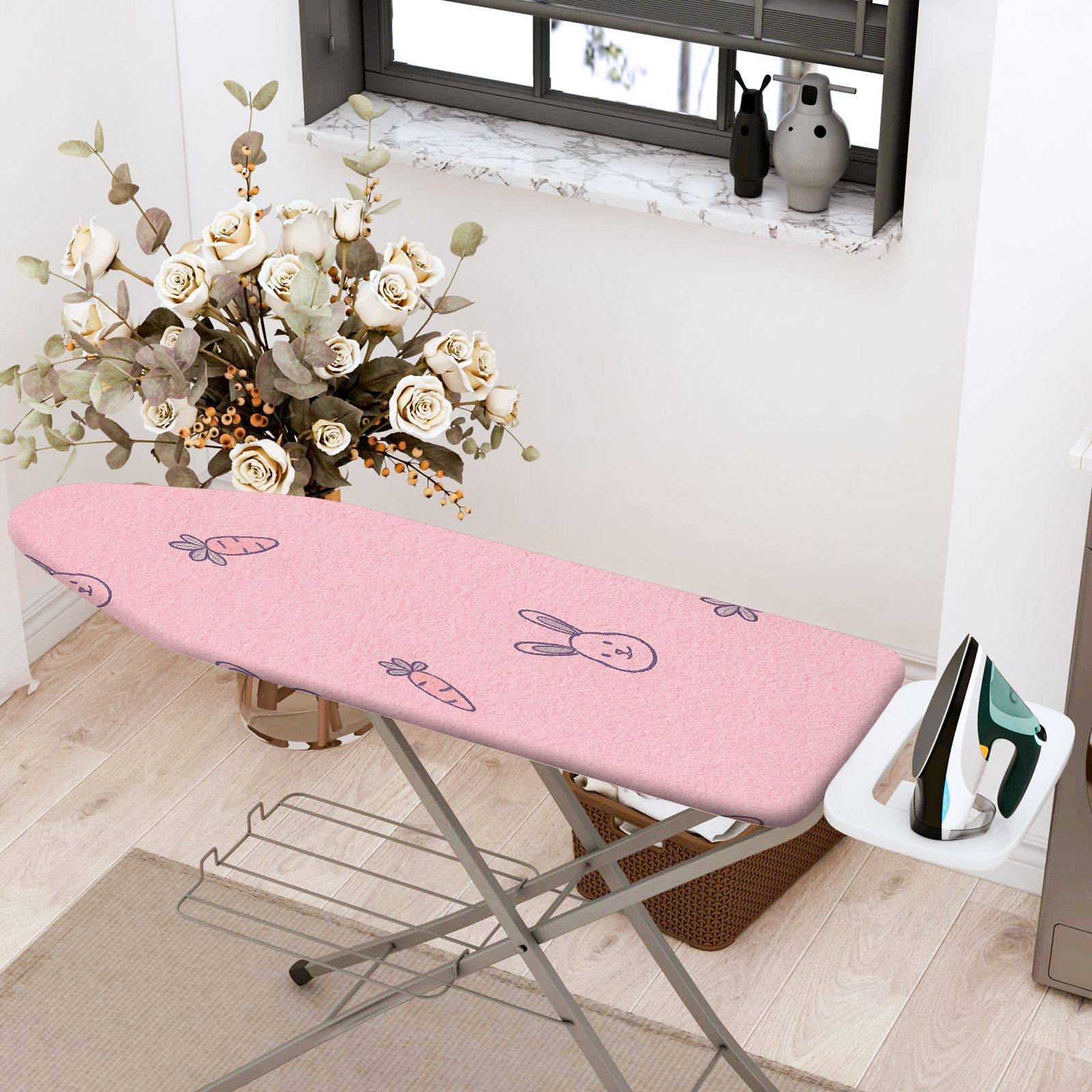 1-Piece Bunny Carrot Pink  Ironing Board Cover, Universal Size, Without Board