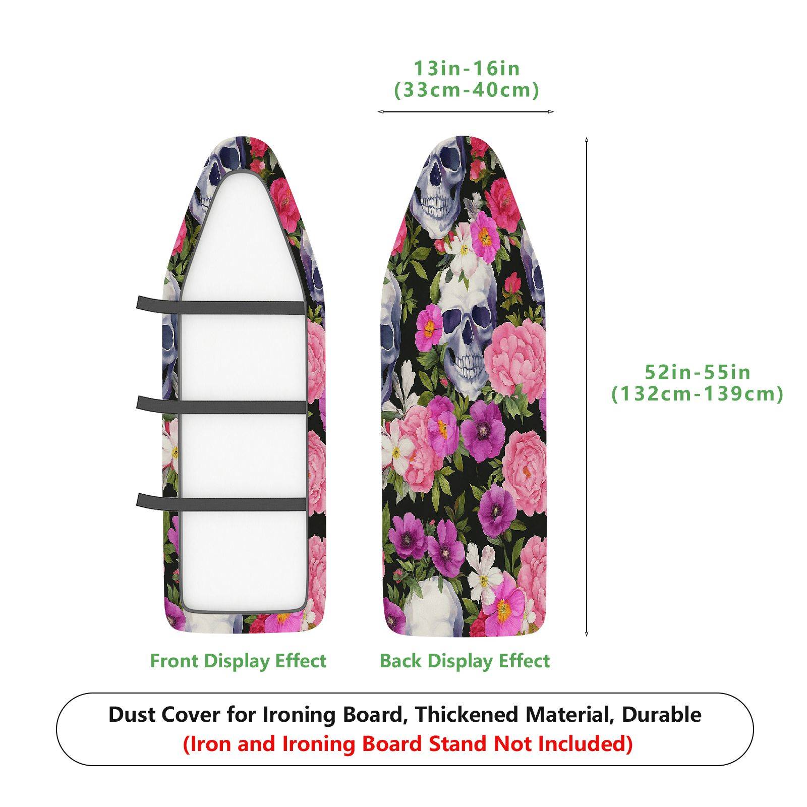1-Piece Floral Skull Pink  Ironing Board Cover, Universal Size, Without Board