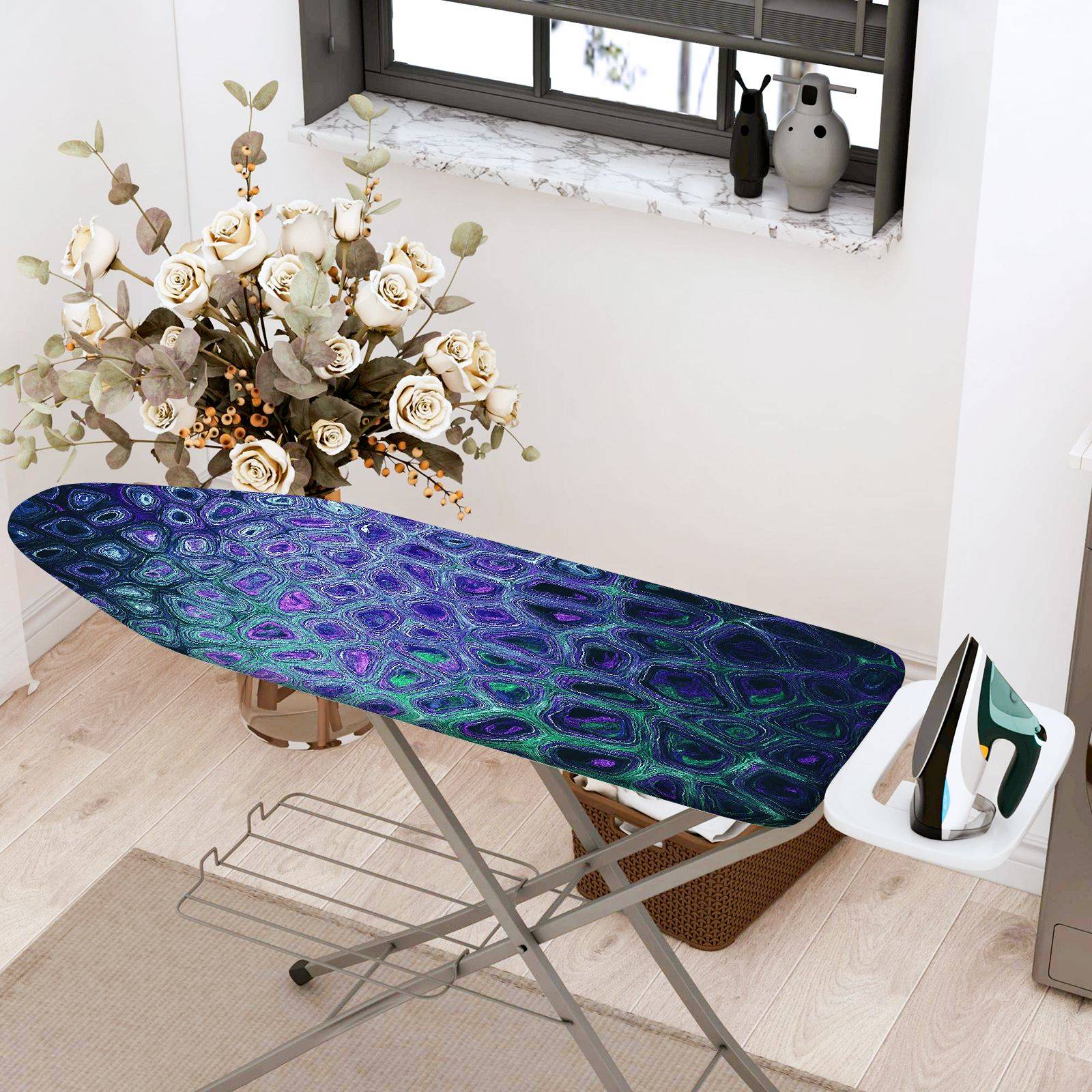 1-Piece Peacock Feather Abstract Pattern Colorful  Ironing Board Cover, Universal Size, Without Board