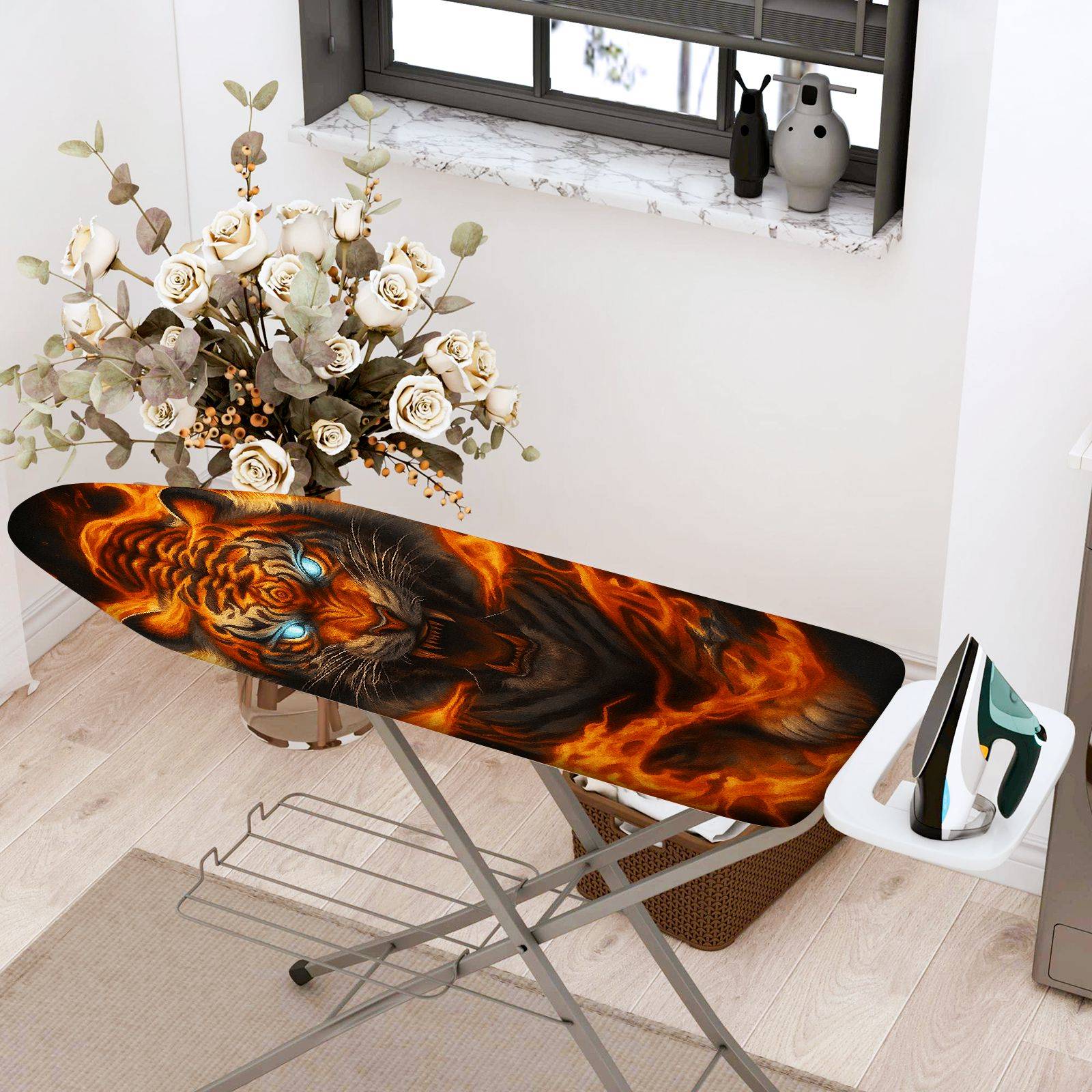 1-Piece Fire Tiger Animal Artistic  Ironing Board Cover, Universal Size, Without Board