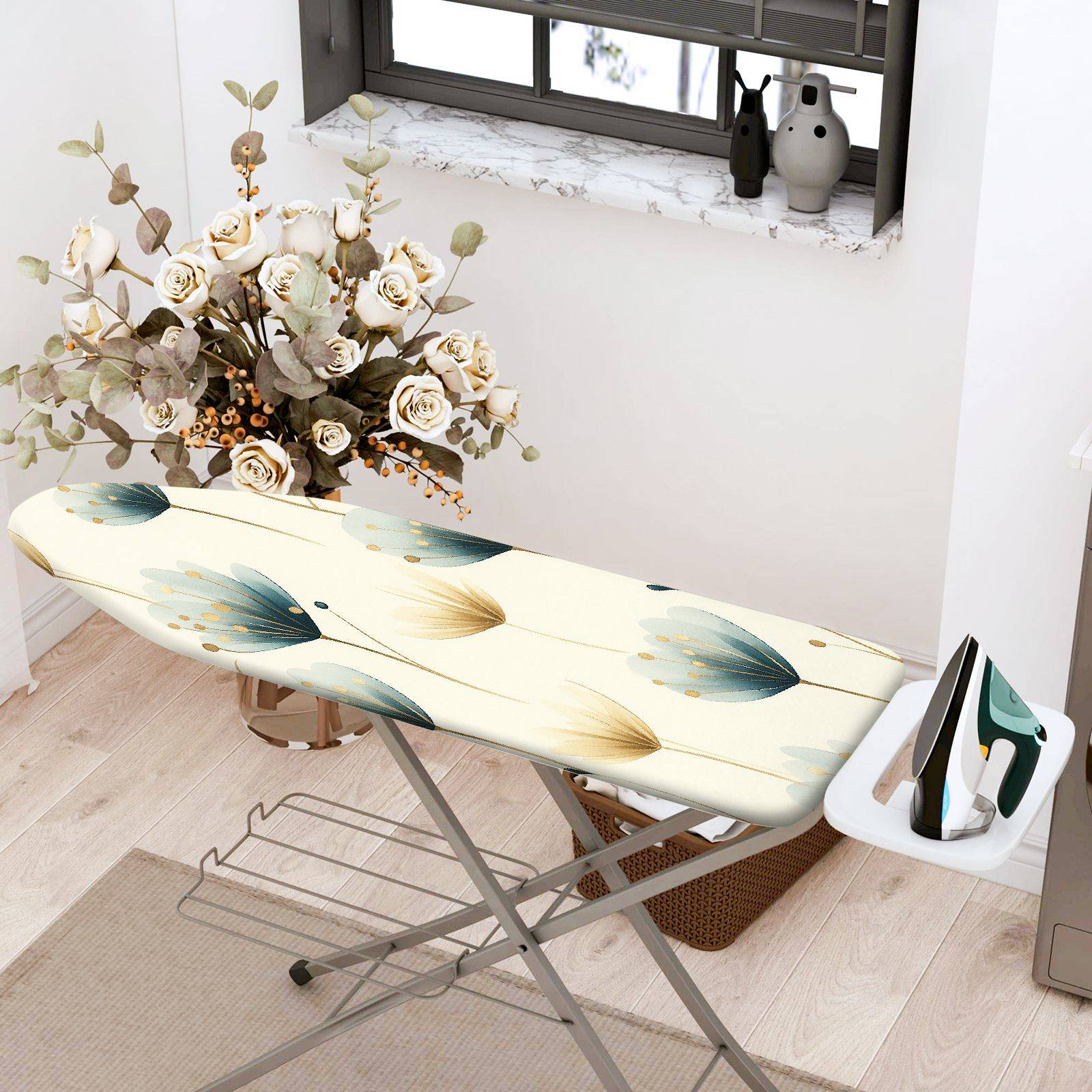 1-Piece Floral Pattern Leaf Beige  Ironing Board Cover, Universal Size, Without Board