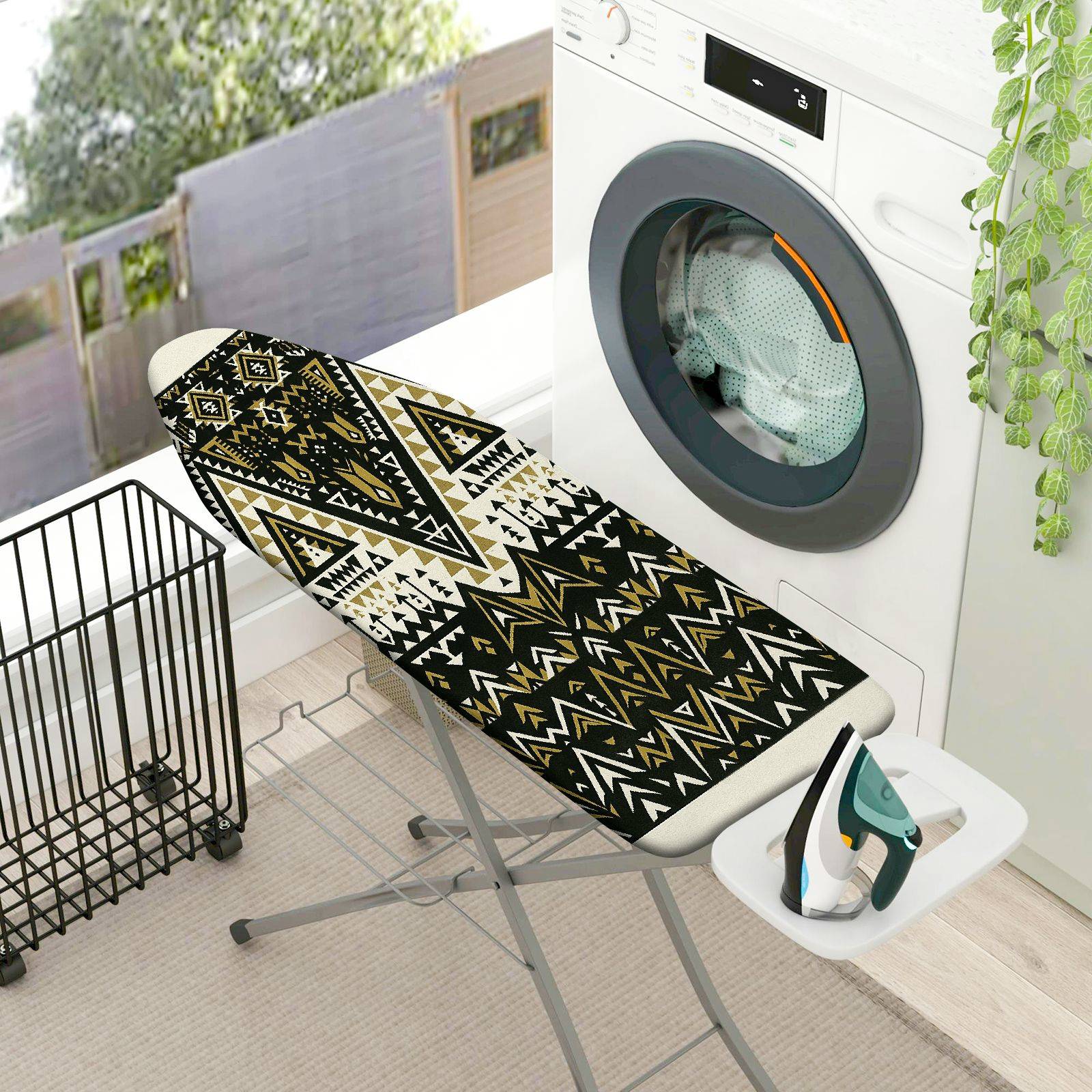 1-Piece Geometric Black Beige Pattern  Ironing Board Cover, Universal Size, Without Board