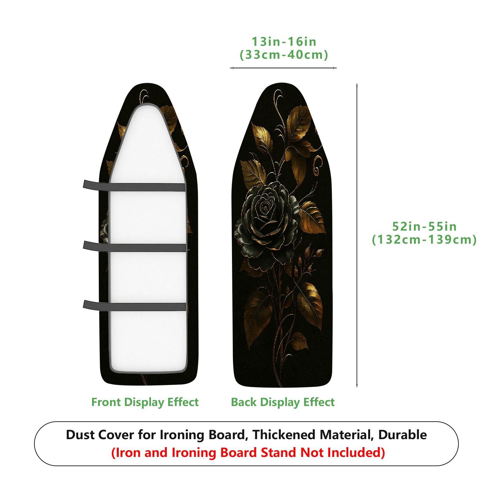 1-Piece Floral Elegant Black  Ironing Board Cover, Universal Size, Without Board