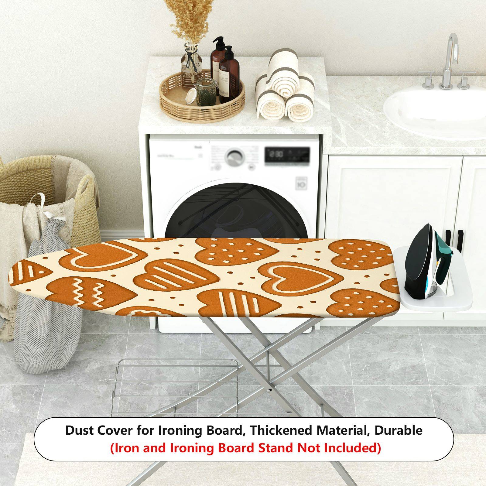 1-Piece Heart Pattern Brown Christmas  Ironing Board Cover, Universal Size, Without Board