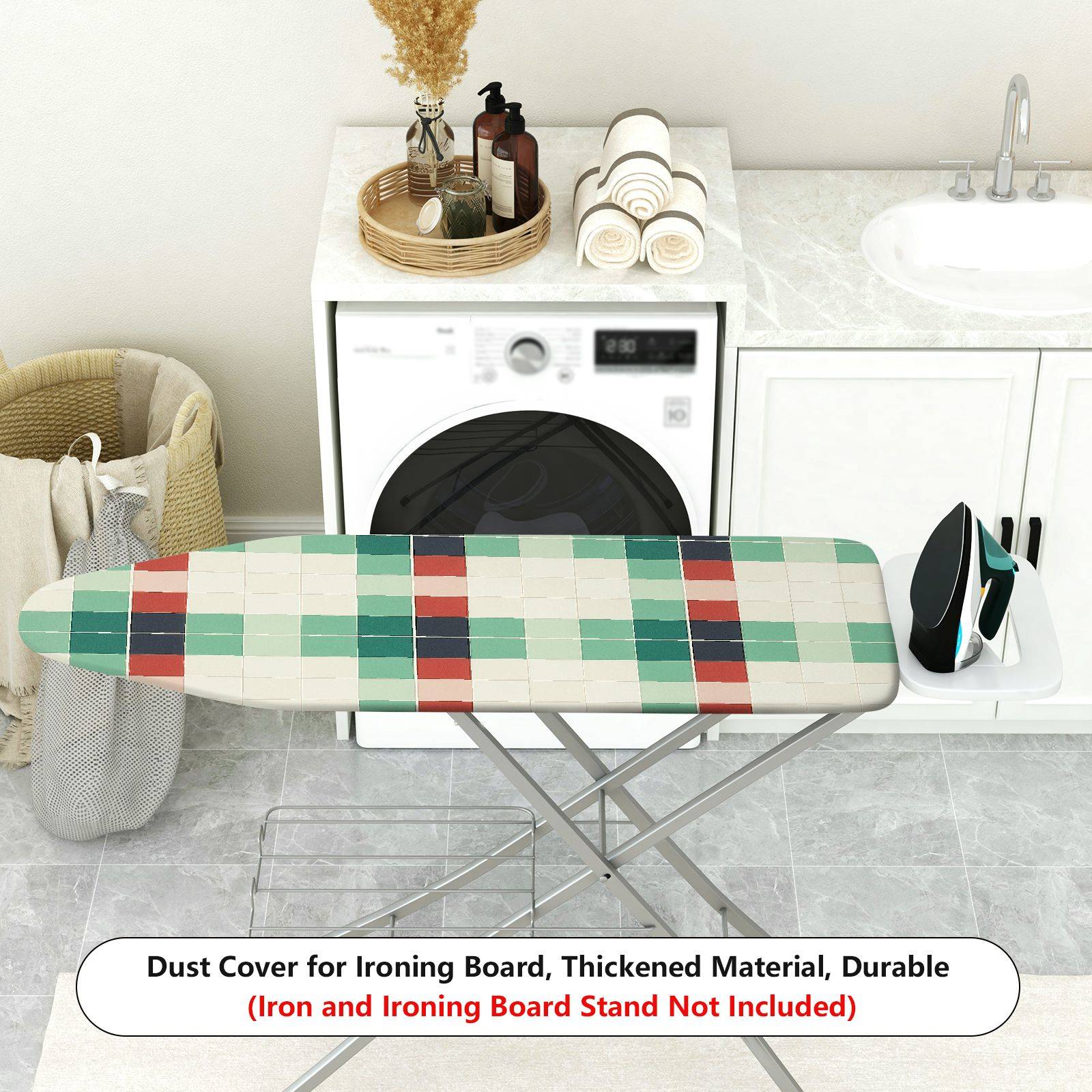 1-Piece Checkered Pattern Christmas Holiday Laundry theme  Ironing Board Cover, Universal Size, Without Board