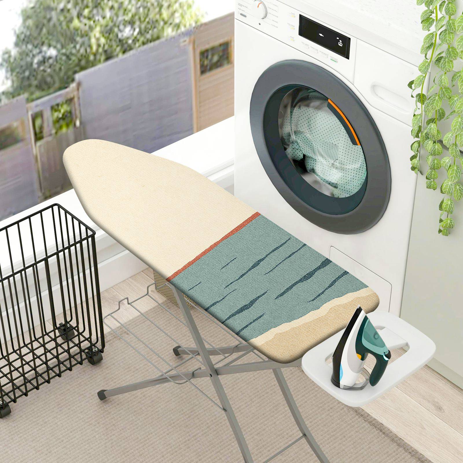 1-Piece Geometric Art Blue Beige  Ironing Board Cover, Universal Size, Without Board