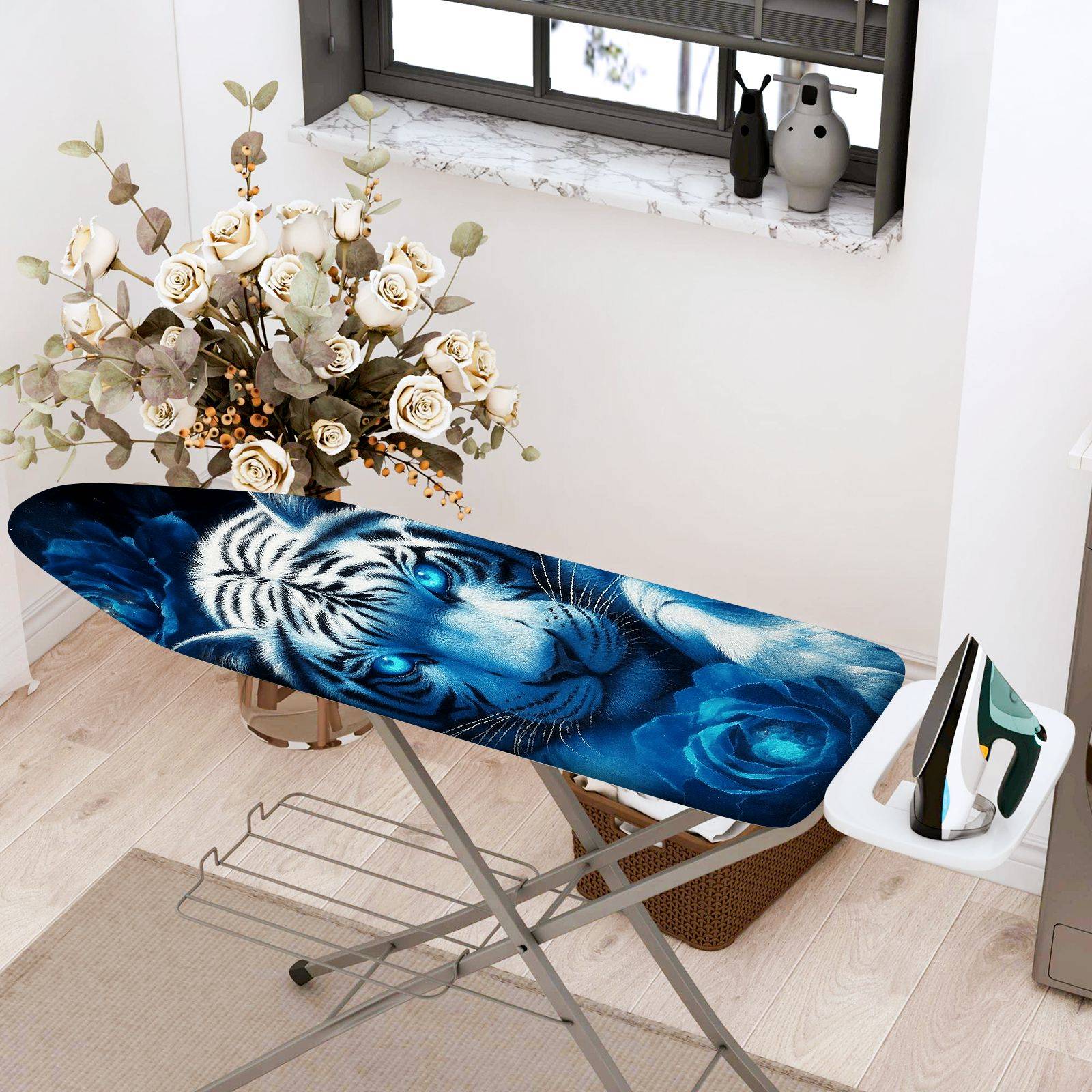 1-Piece Blue Tiger Flower Animal  Ironing Board Cover, Universal Size, Without Board