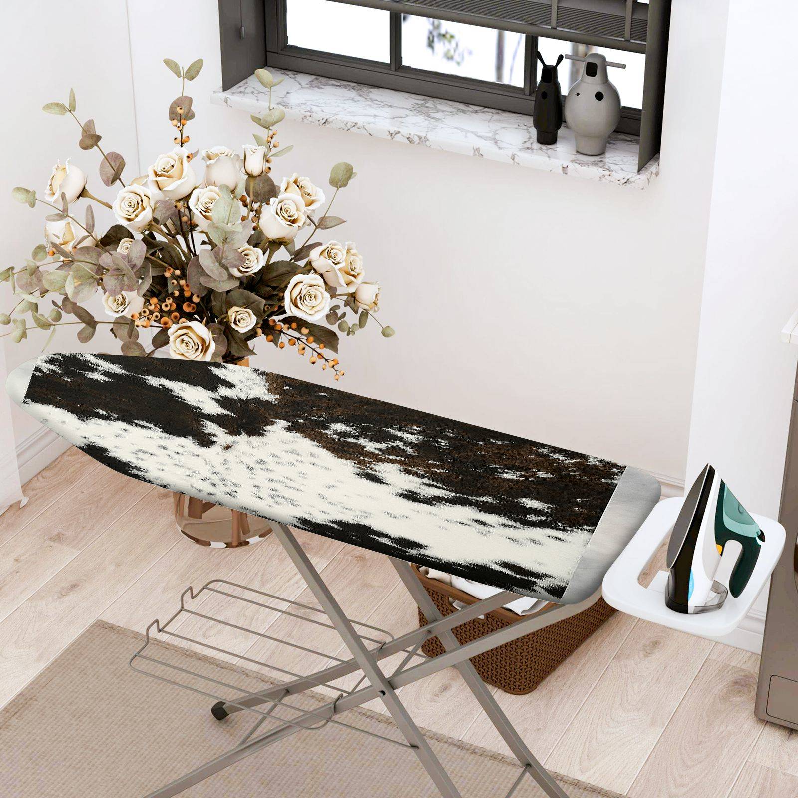 1-Piece Animal Print Faux Fur Black And White  Ironing Board Cover, Universal Size, Without Board