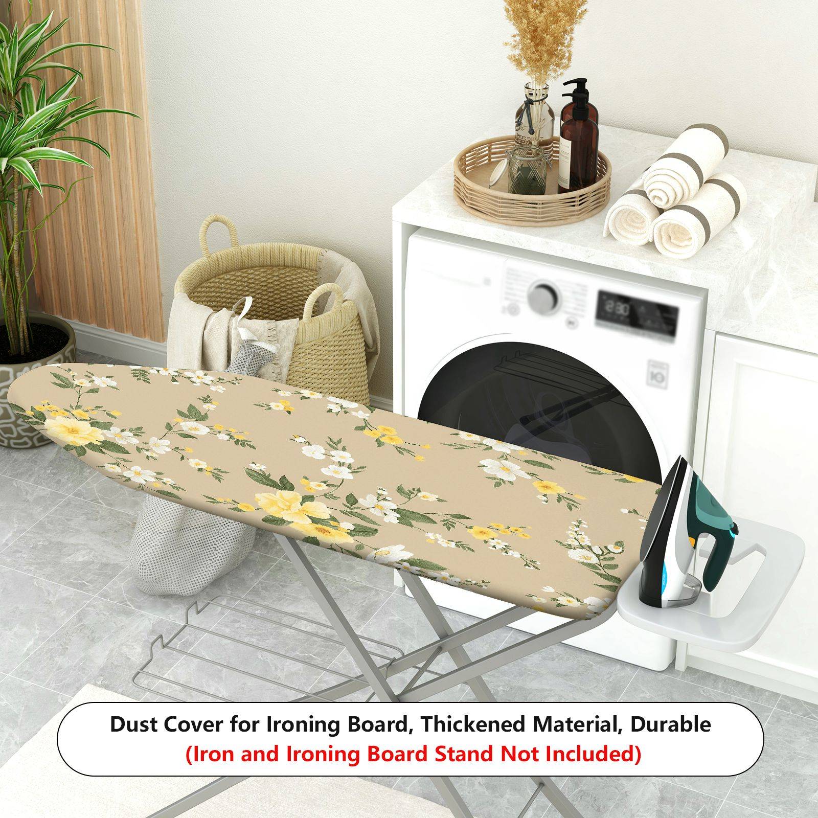 1-Piece Floral Pattern Beige Yellow Flower  Ironing Board Cover, Universal Size, Without Board