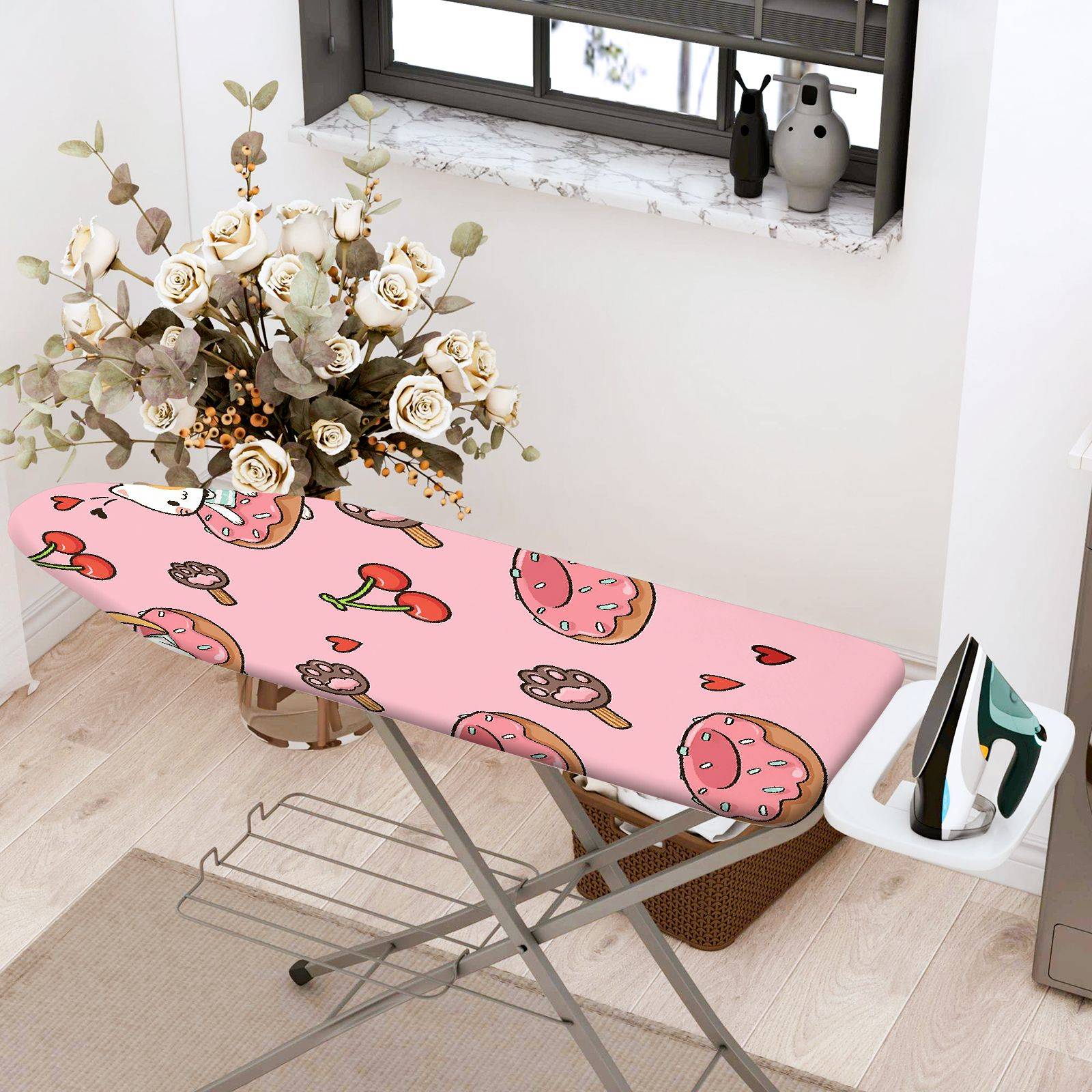 1-Piece Pink  Donut Cherry  Ironing Board Cover, Universal Size, Without Board