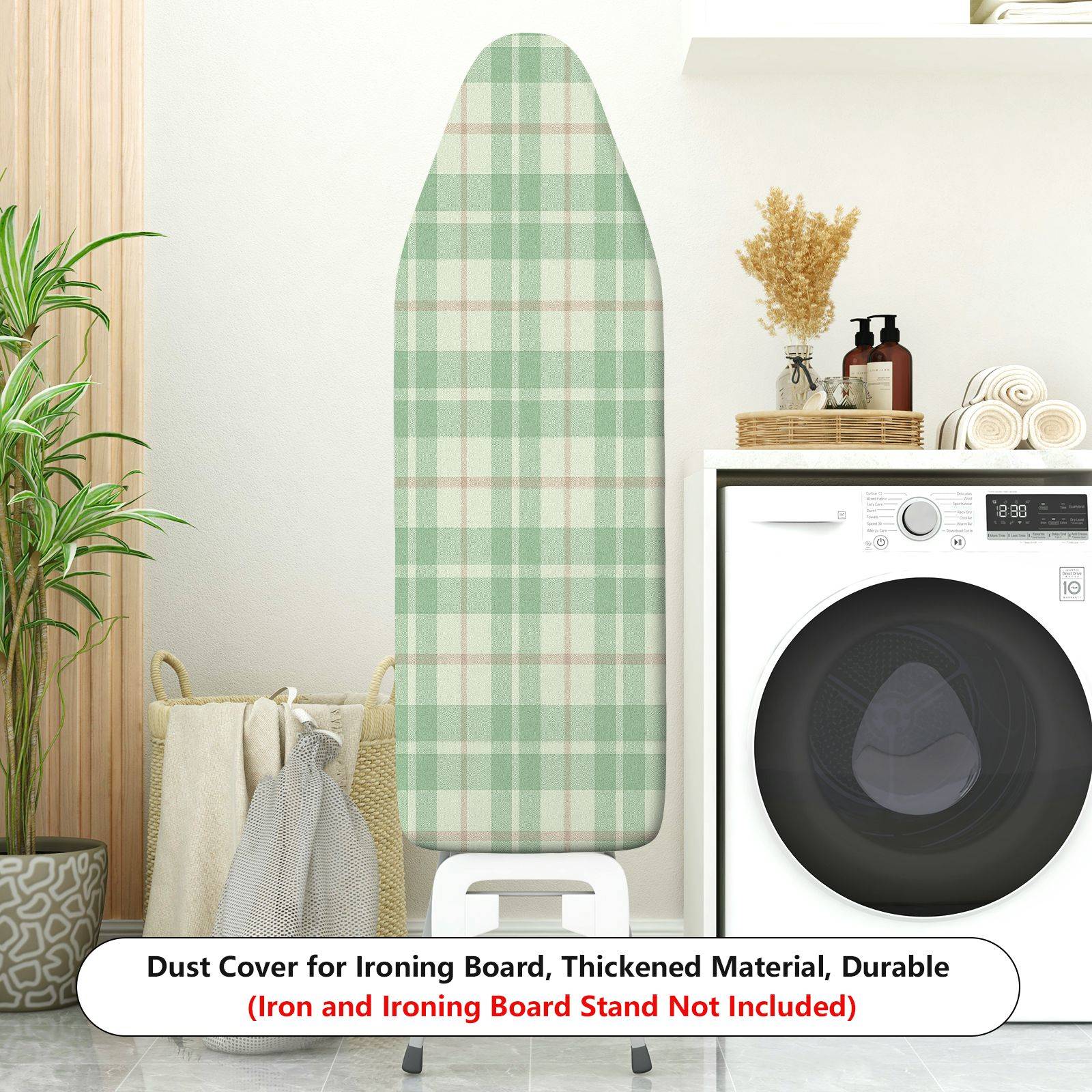 1-Piece Plaid Green Beige  Ironing Board Cover, Universal Size, Without Board