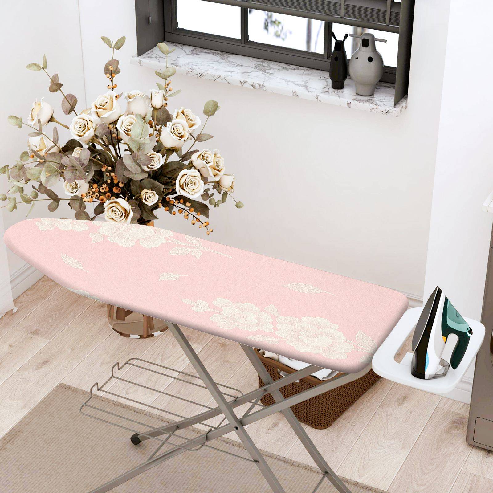 1-Piece Pink Floral Soft  Ironing Board Cover, Universal Size, Without Board