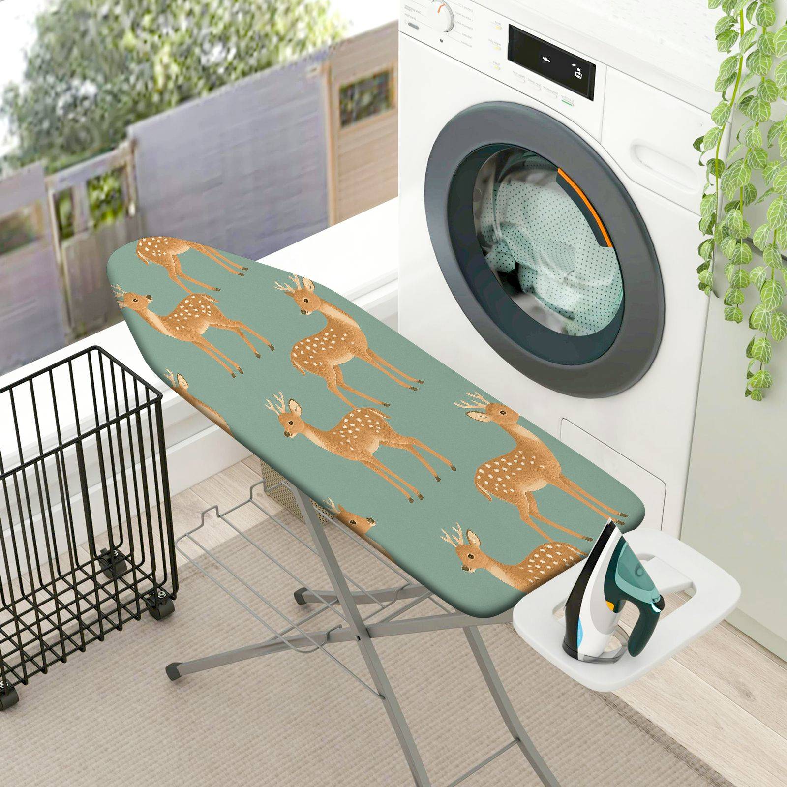 1-Piece Deer Pattern Green Animals  Ironing Board Cover, Universal Size, Without Board