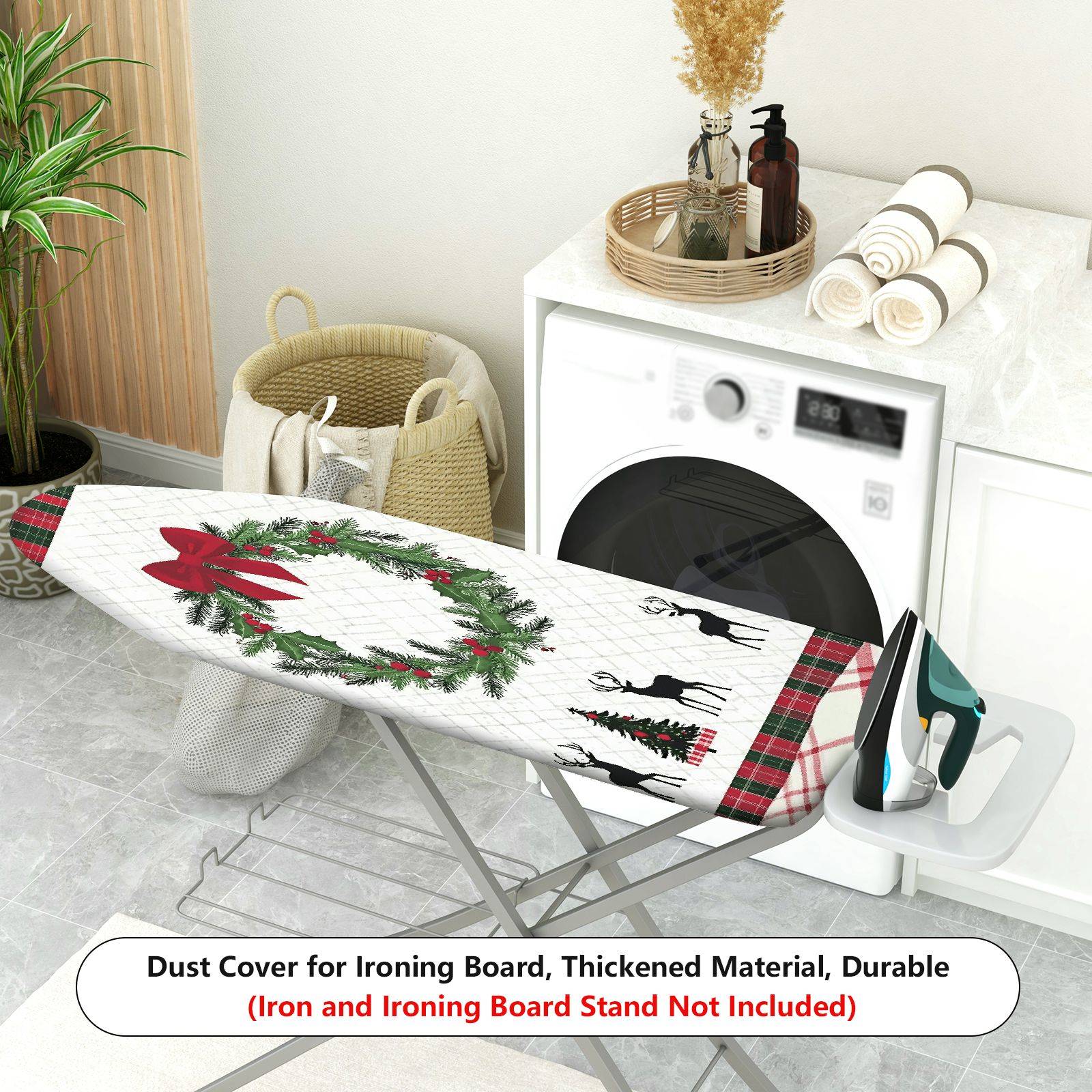 1-Piece Christmas Red Bow Deer  Ironing Board Cover, Universal Size, Without Board