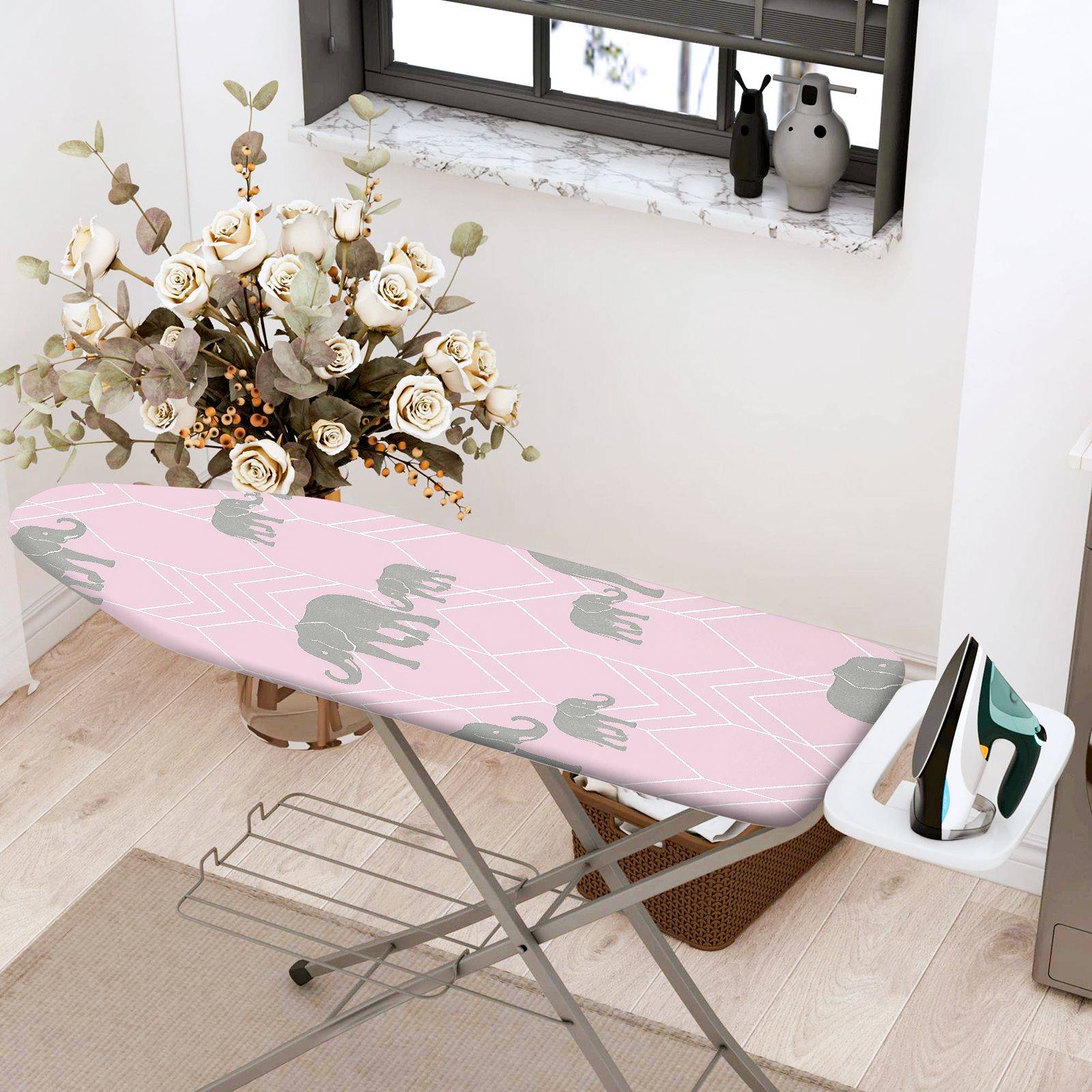 1-Piece Elephant Pink Grey  Ironing Board Cover, Universal Size, Without Board