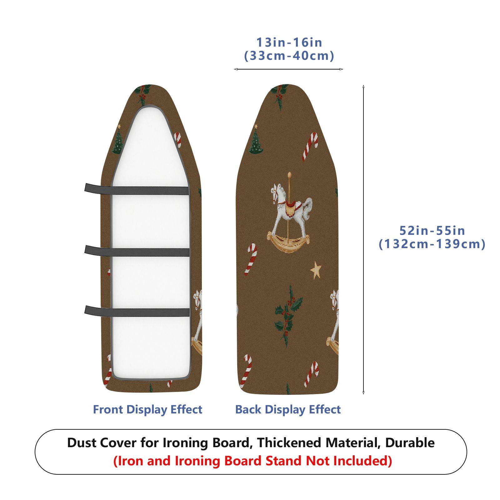1-Piece Christmas Rocking Horse Candy Cane  Ironing Board Cover, Universal Size, Without Board