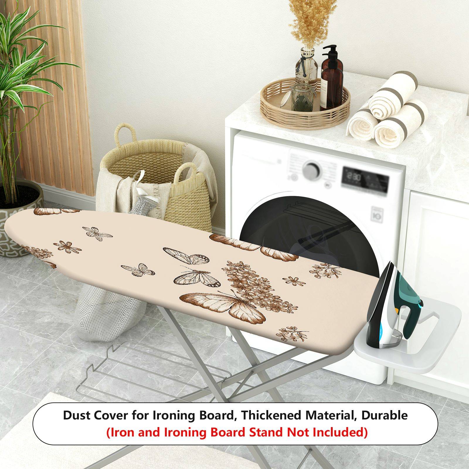 1-Piece Butterflies Flowers Pattern Beige  Ironing Board Cover, Universal Size, Without Board