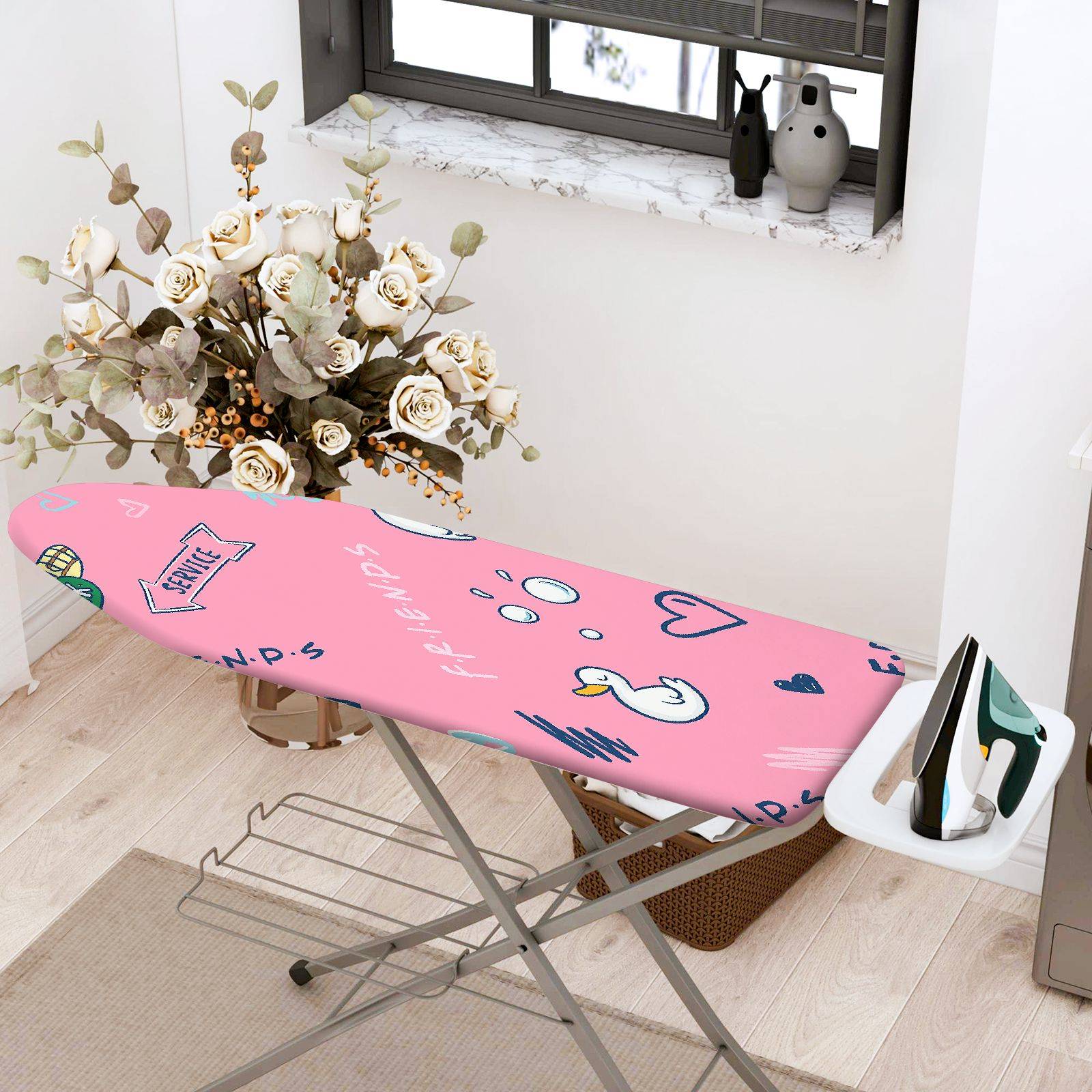 1-Piece Pink  Duck Heart  Ironing Board Cover, Universal Size, Without Board