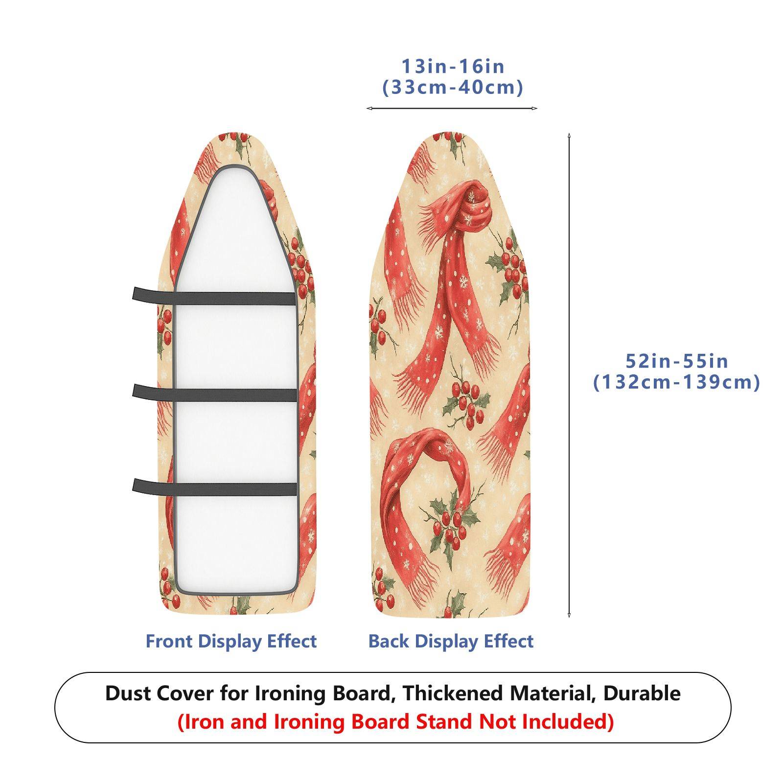 1-Piece Christmas Red Scarf Holly  Ironing Board Cover, Universal Size, Without Board