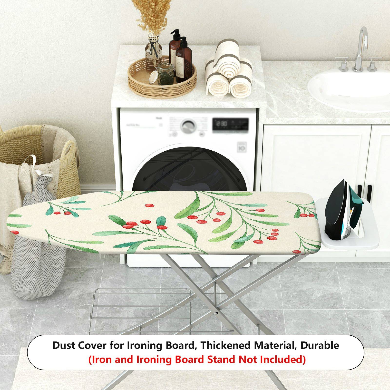 1-Piece Christmas Leaves Berries Decor Pattern  Ironing Board Cover, Universal Size, Without Board