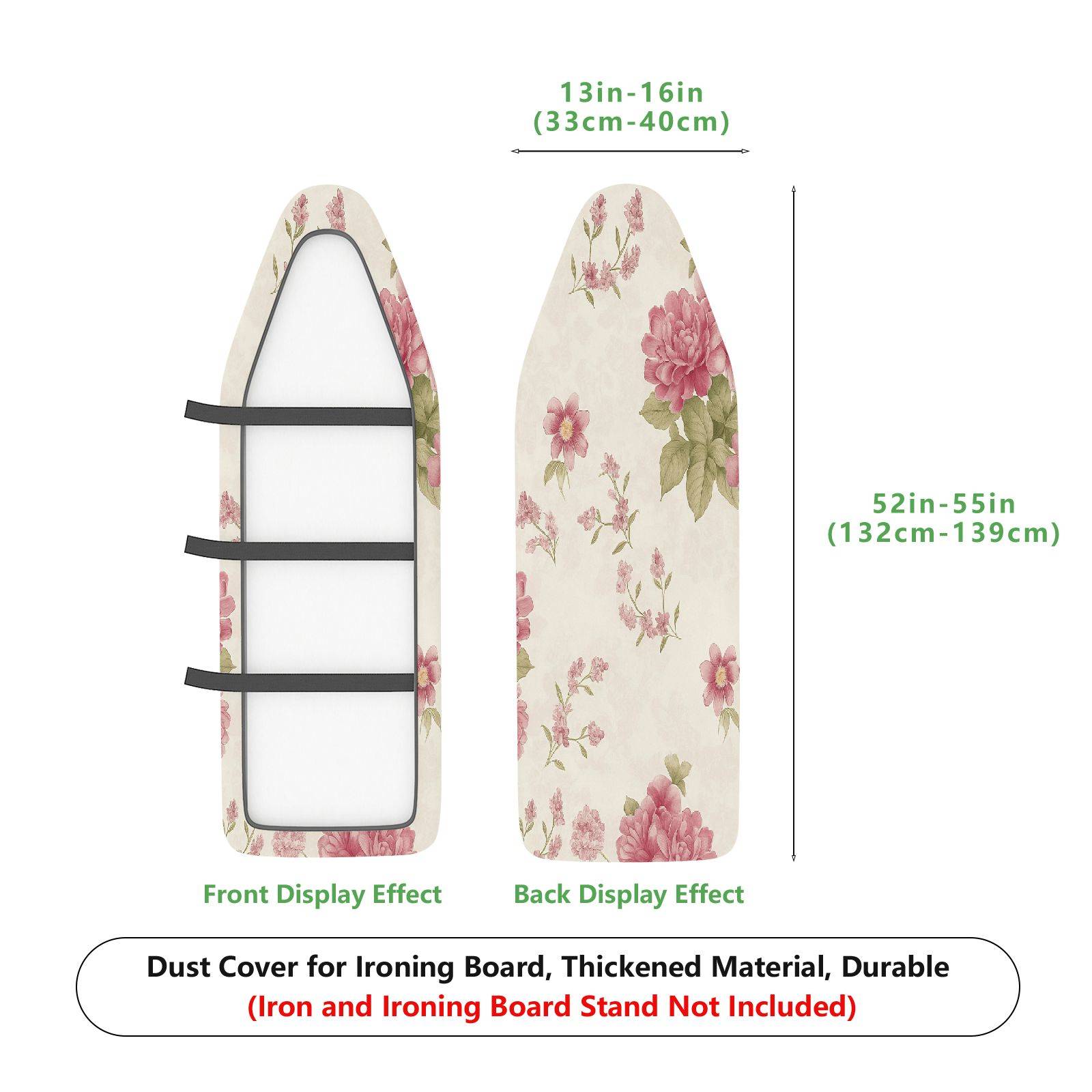 1-Piece Floral Pink Green  Ironing Board Cover, Universal Size, Without Board