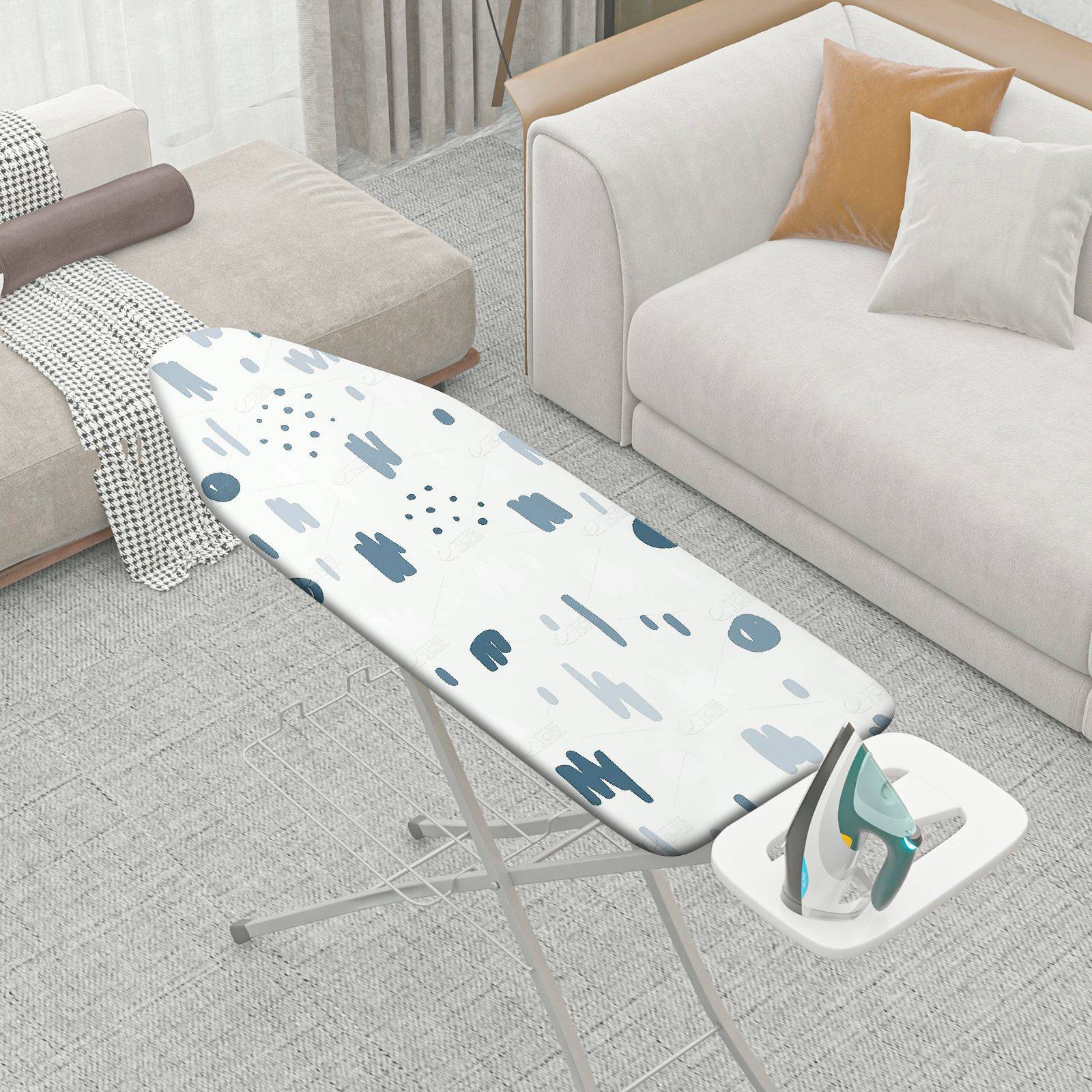 1-Piece Abstract Art Pattern White Blue Splash  Ironing Board Cover, Universal Size, Without Board