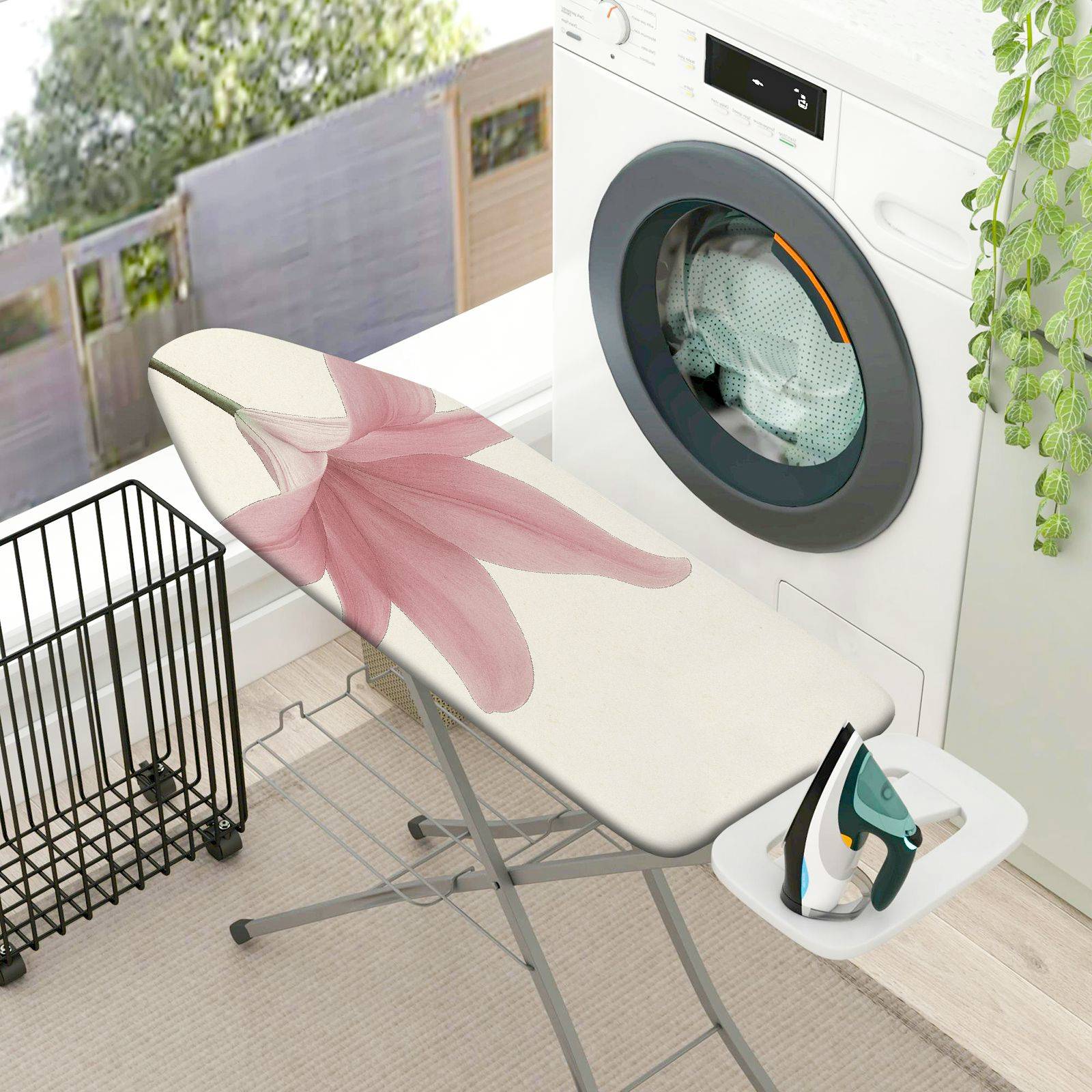 1-Piece Pink Lily Floral Print  Ironing Board Cover, Universal Size, Without Board