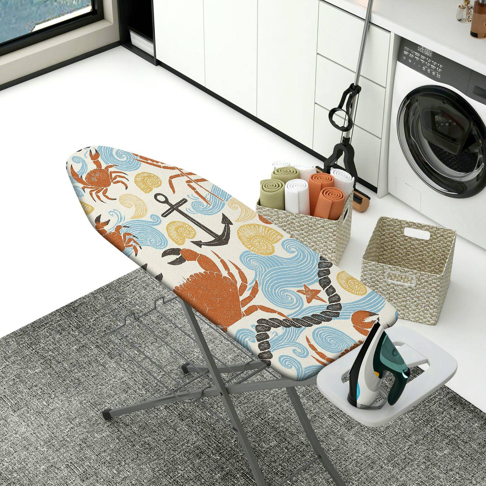 1-Piece Ocean Crab Anchor  Ironing Board Cover, Universal Size, Without Board