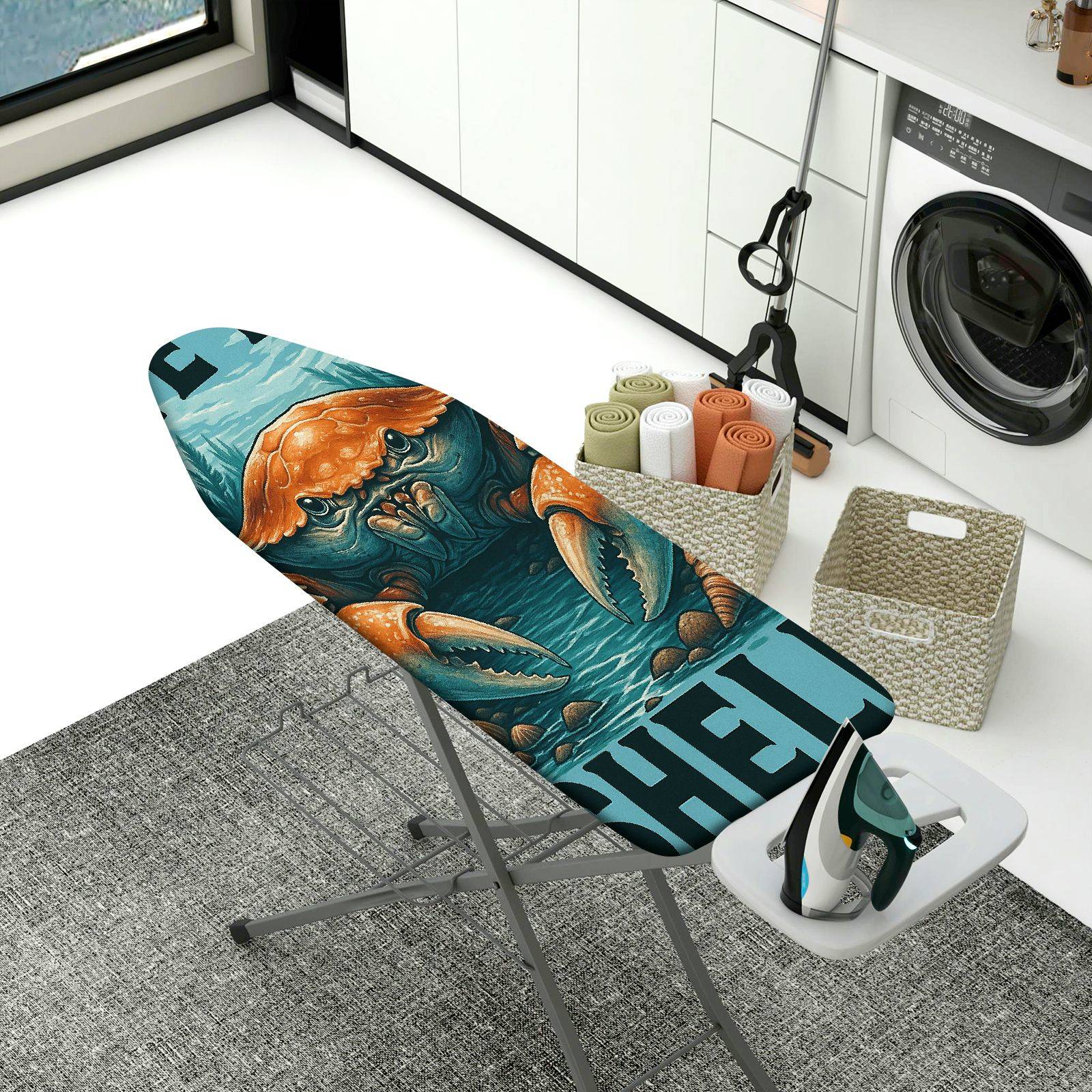 1-Piece Crab Ocean Blue  Ironing Board Cover, Universal Size, Without Board