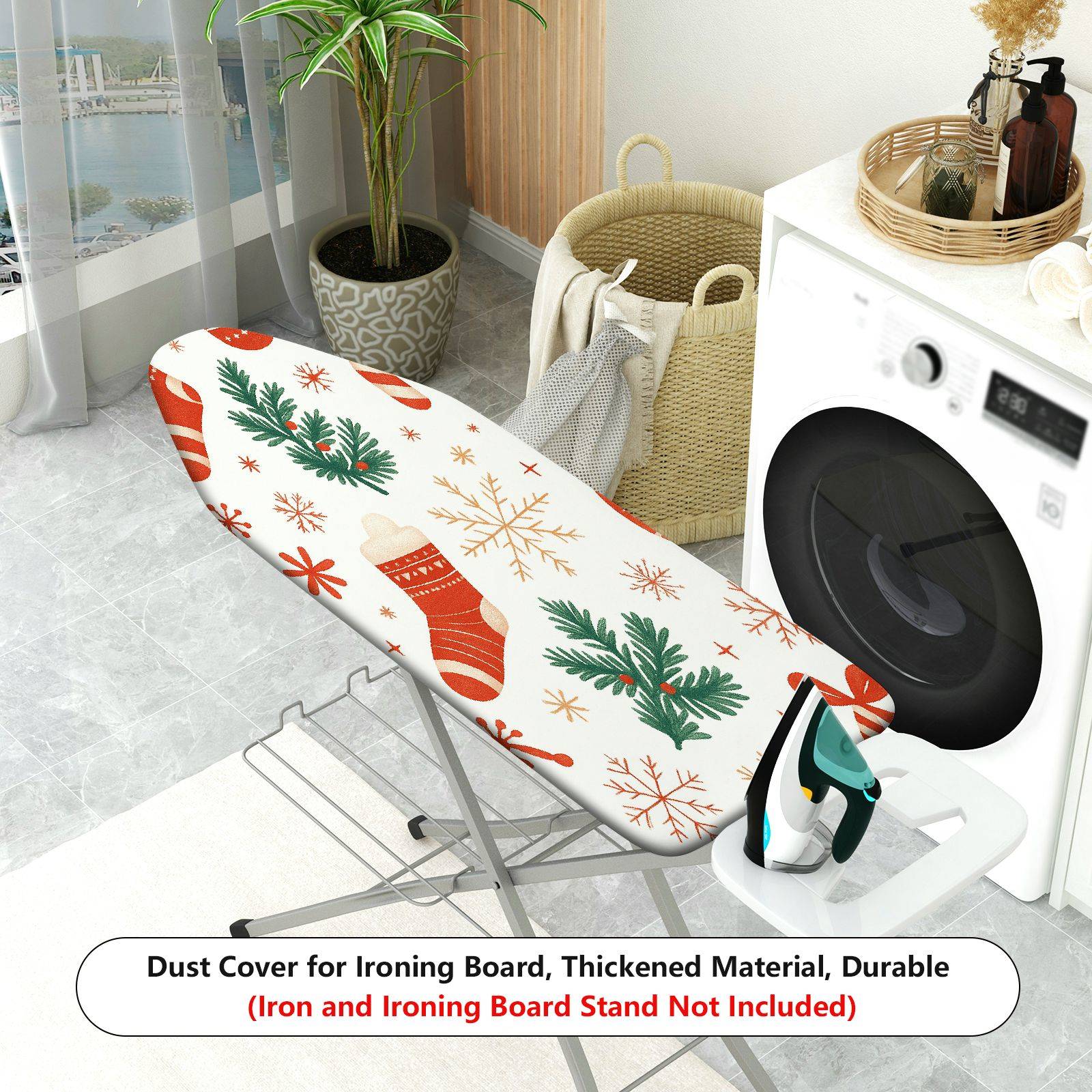 1-Piece Christmas Stocking Snowflake Pine Tree  Ironing Board Cover, Universal Size, Without Board