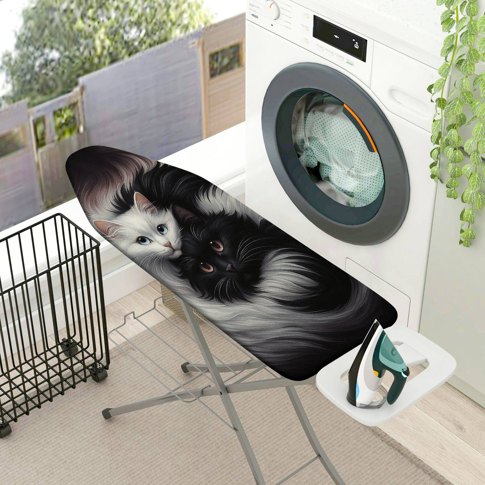 1-Piece Black White Cat Artistic Animal Print  Ironing Board Cover, Universal Size, Without Board