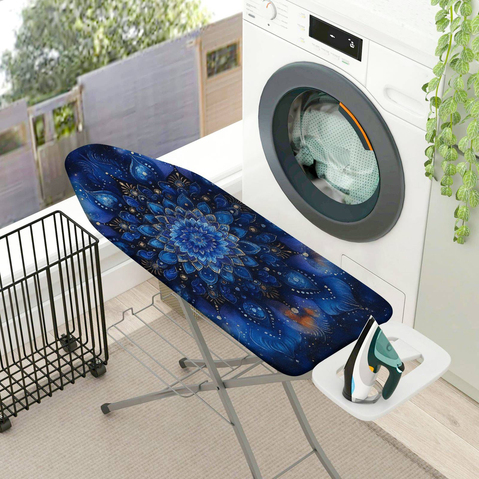 1-Piece Blue Mandala Floral Abstract  Ironing Board Cover, Universal Size, Without Board