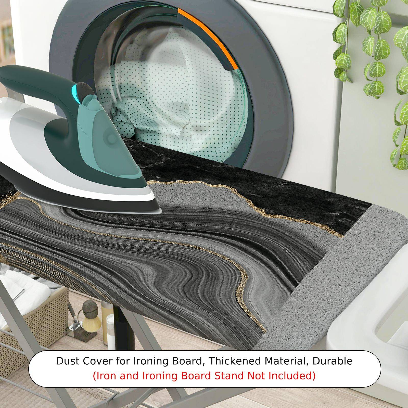 1-Piece Marble Black Gold Abstract  Ironing Board Cover, Universal Size, Without Board