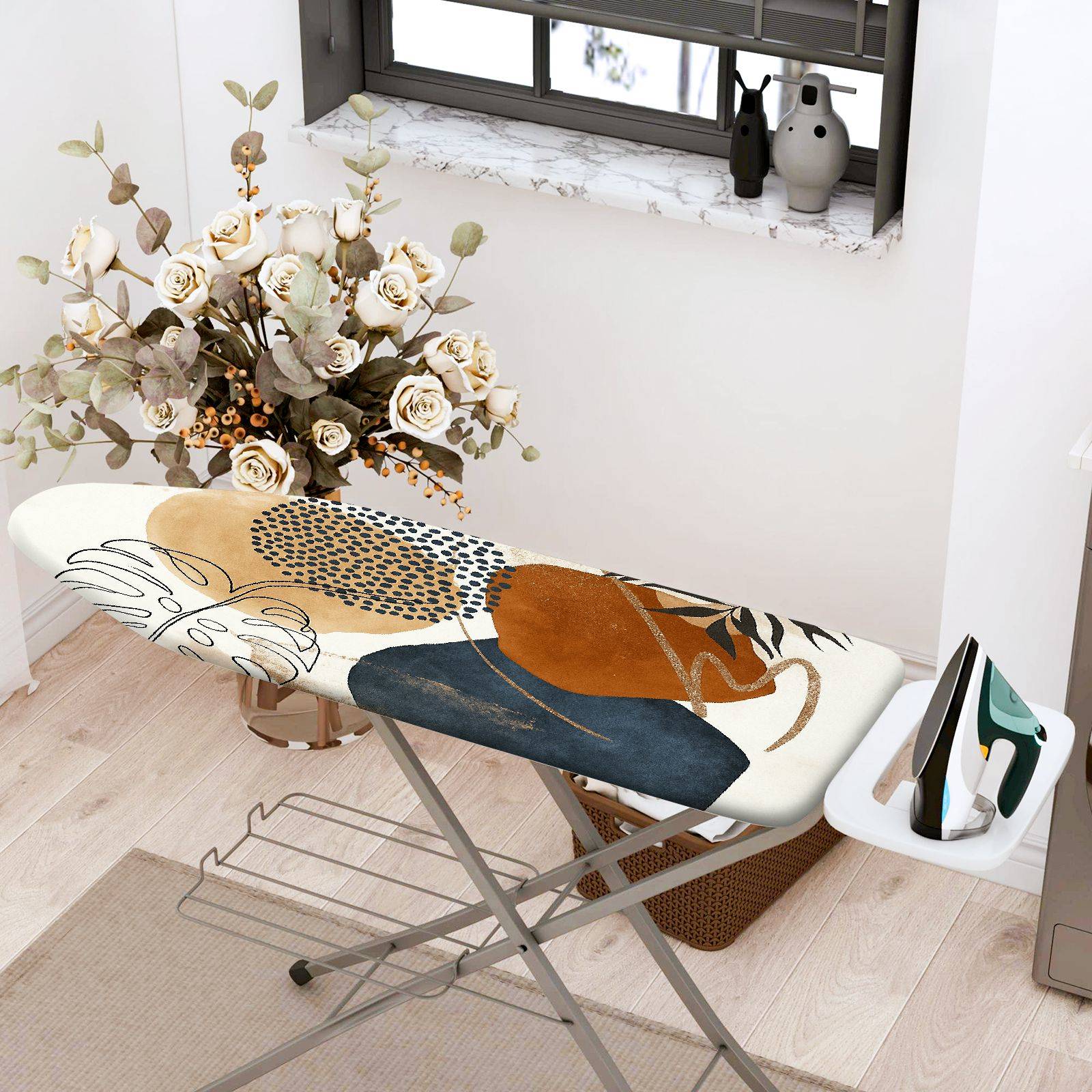 1-Piece Abstract Art Leaf Pattern Geometric  Ironing Board Cover, Universal Size, Without Board