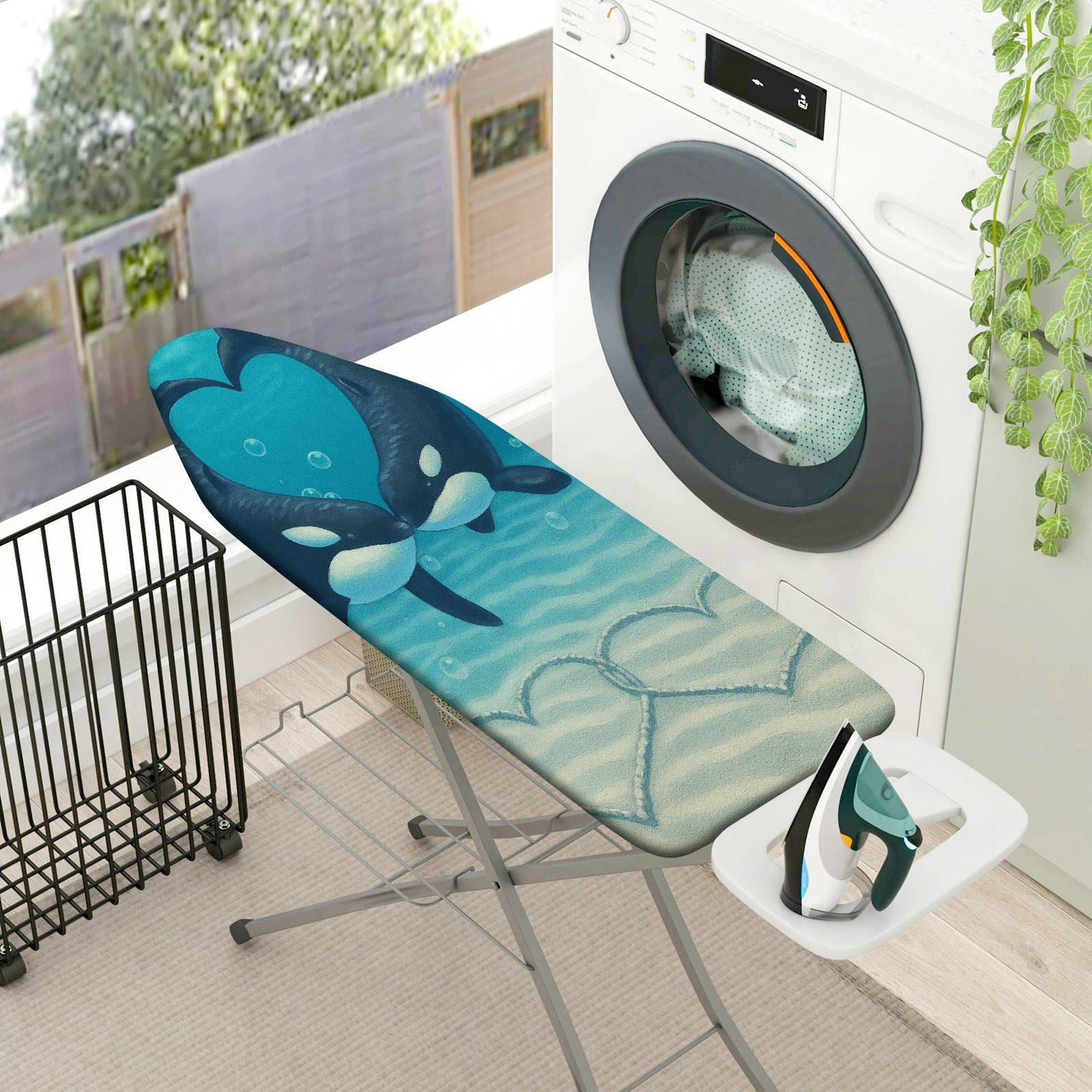 1-Piece Whale Ocean Blue  Ironing Board Cover, Universal Size, Without Board