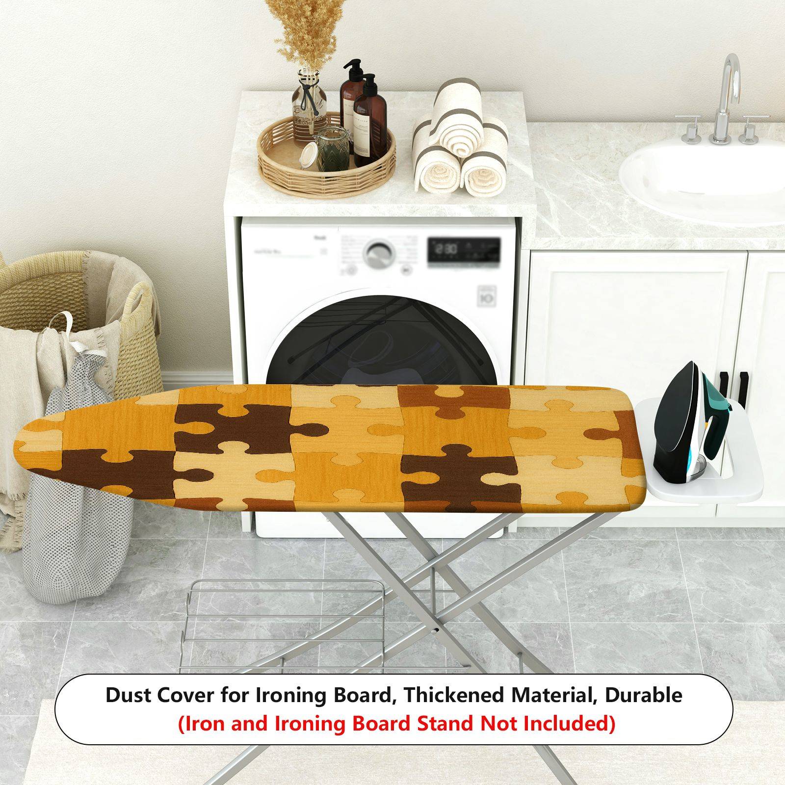 1-Piece Puzzle Patchwork Beige Brown  Ironing Board Cover, Universal Size, Without Board
