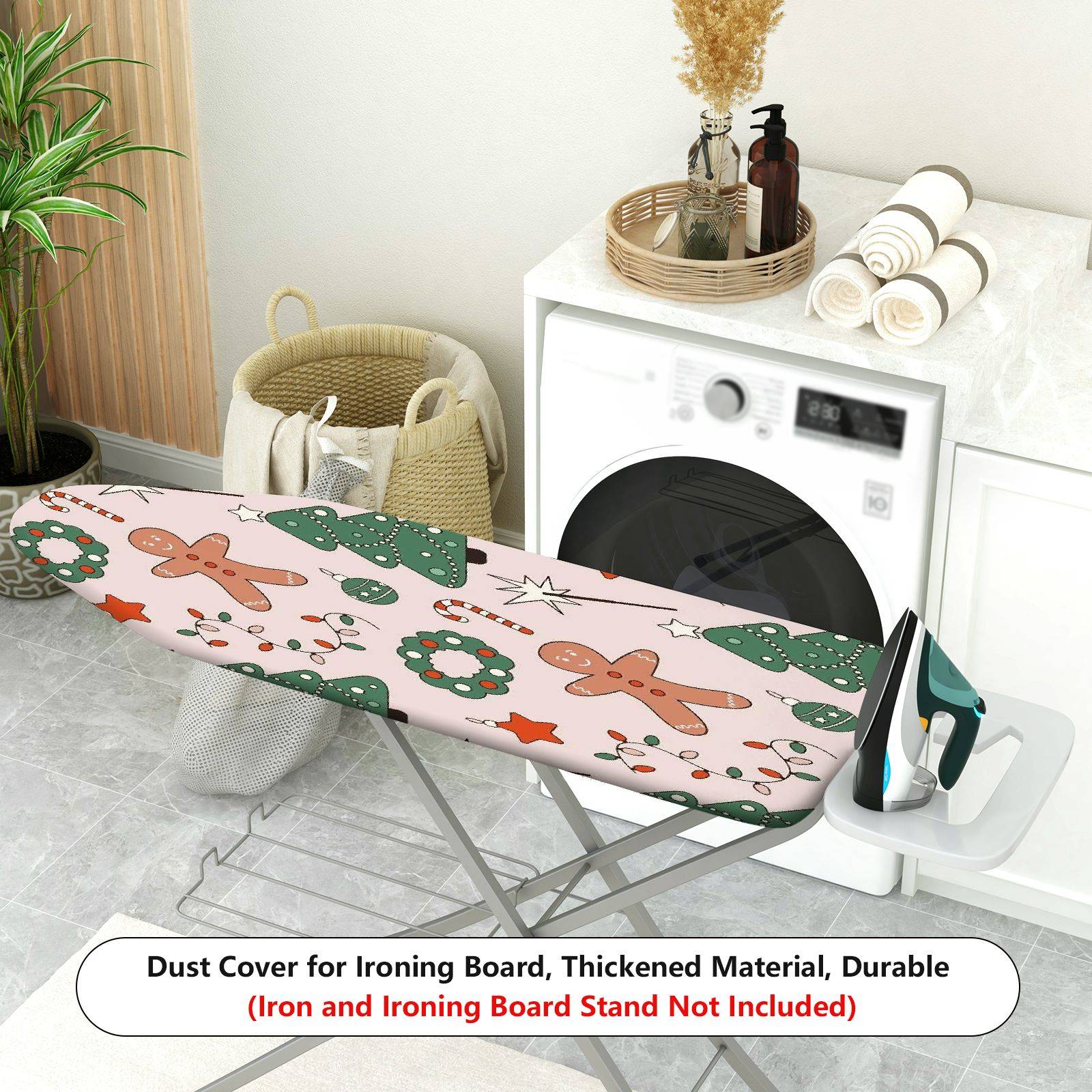 1-Piece Gingerbread Christmas Tree Candy Cane  Ironing Board Cover, Universal Size, Without Board