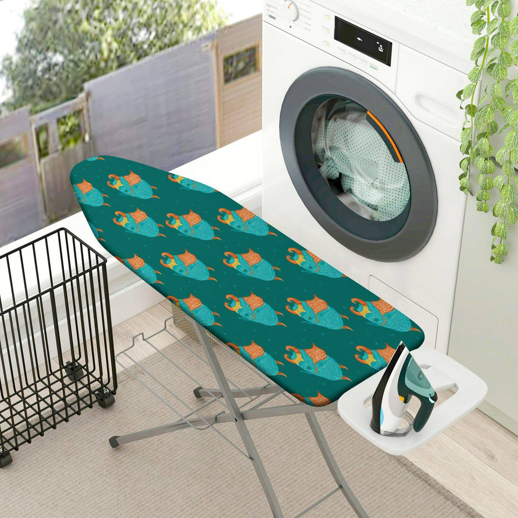 1-Piece Ocean Fish Pattern Blue  Ironing Board Cover, Universal Size, Without Board