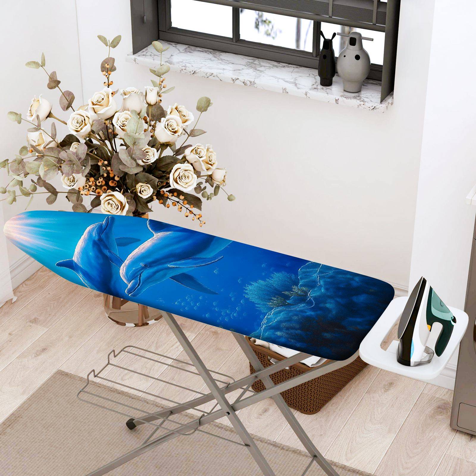 1-Piece Dolphin Ocean Blue  Ironing Board Cover, Universal Size, Without Board