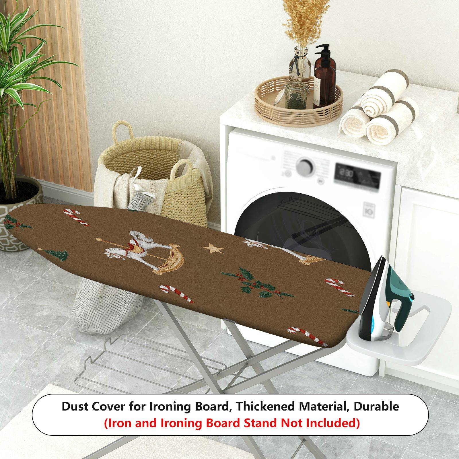1-Piece Christmas Rocking Horse Holly  Ironing Board Cover, Universal Size, Without Board