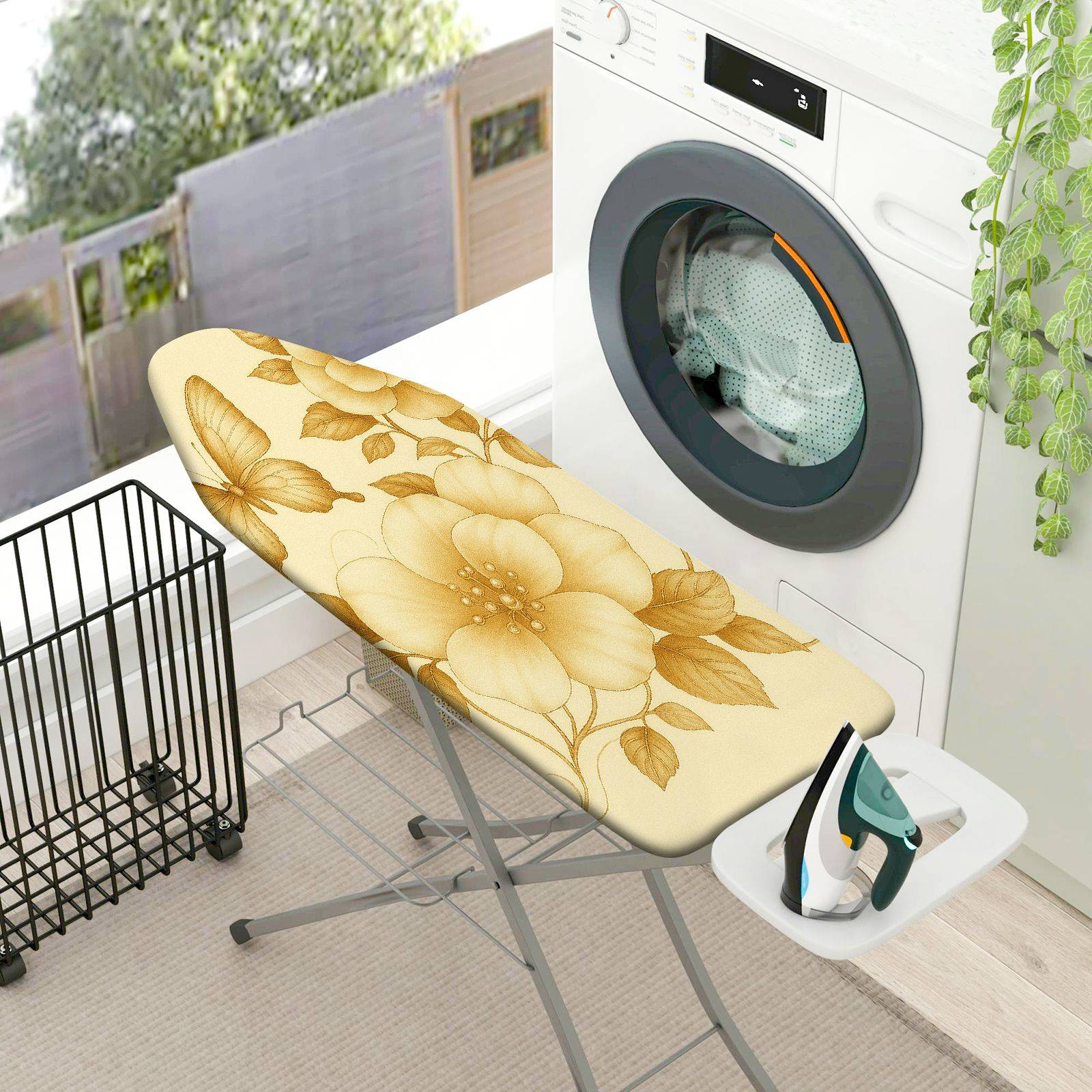 1-Piece Floral Beige Gold  Ironing Board Cover, Universal Size, Without Board