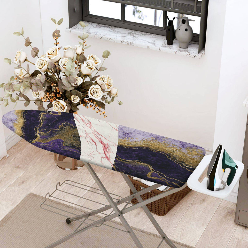1-Piece Abstract Marble Purple White Gold  Ironing Board Cover, Universal Size, Without Board