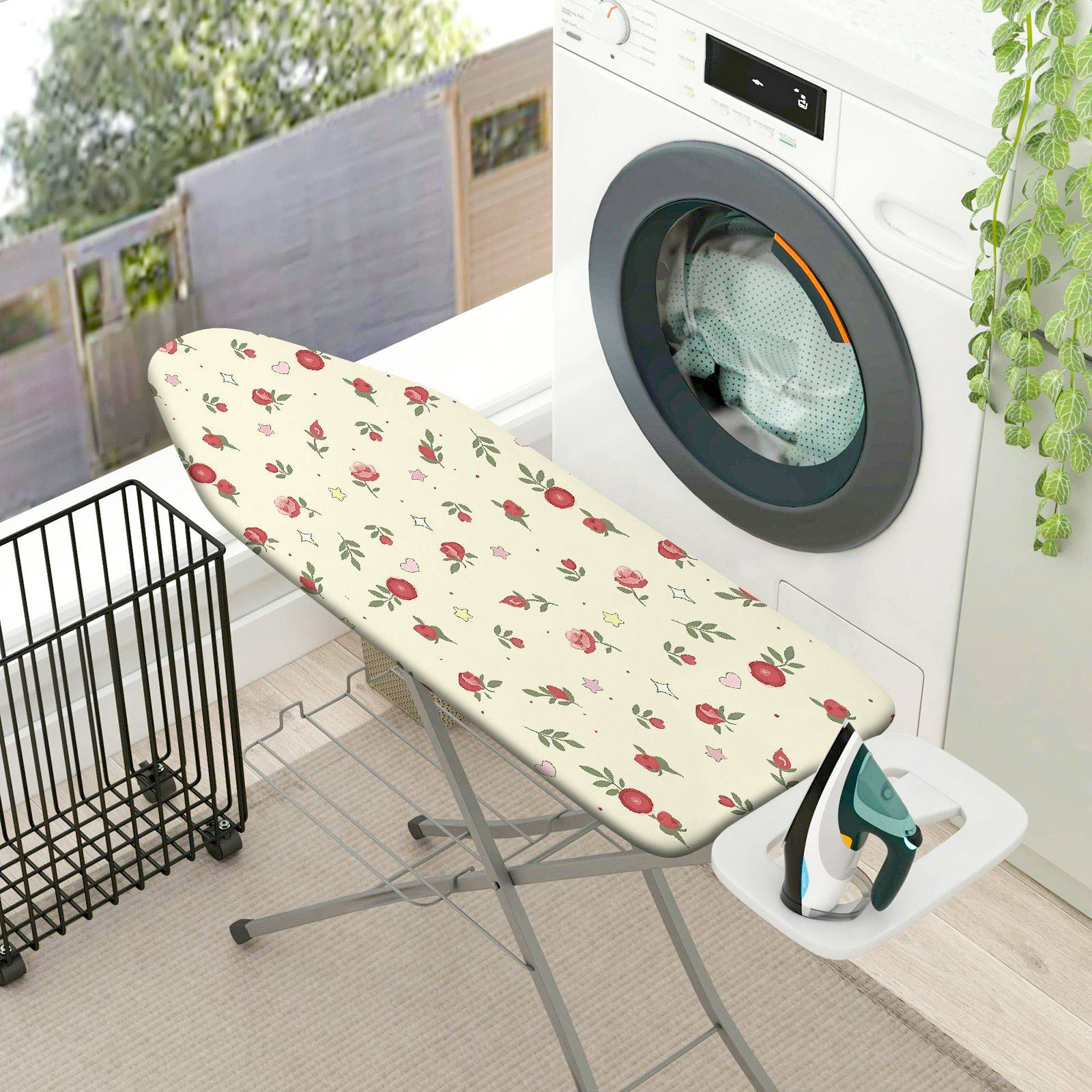 1-Piece Floral Red Pink Green  Ironing Board Cover, Universal Size, Without Board