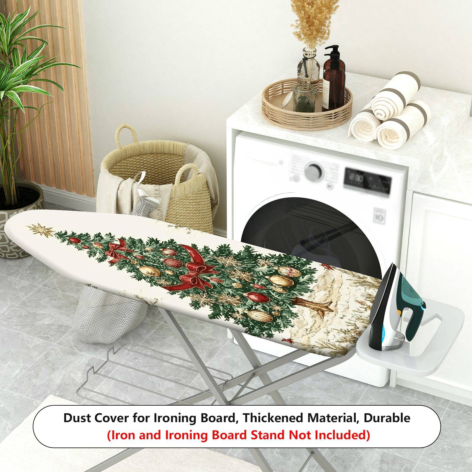 1-Piece Christmas Tree Red Bow Green Ornament  Ironing Board Cover, Universal Size, Without Board
