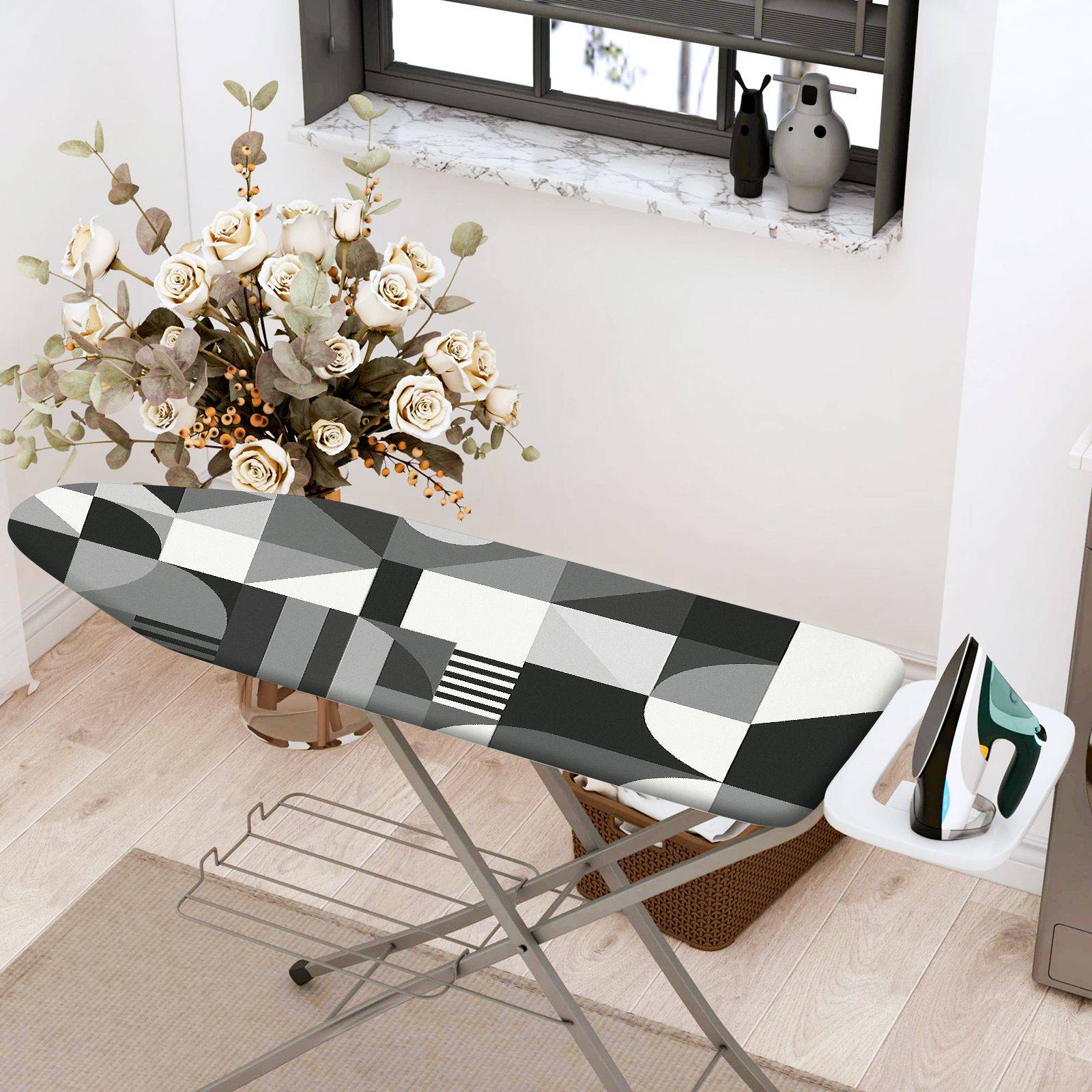 1-Piece Geometric Abstract Monochrome  Ironing Board Cover, Universal Size, Without Board
