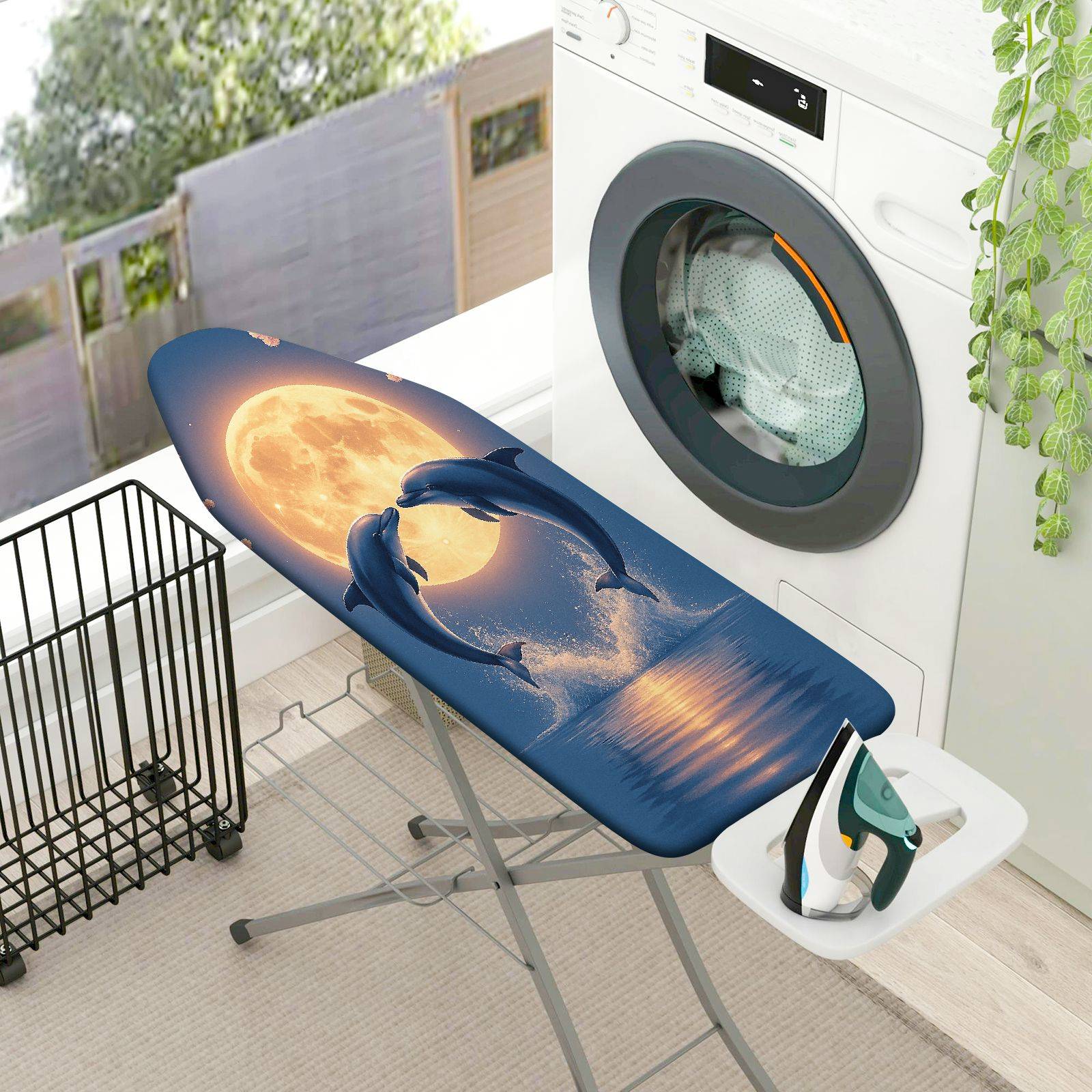 1-Piece Dolphin Moonlight Ocean  Ironing Board Cover, Universal Size, Without Board
