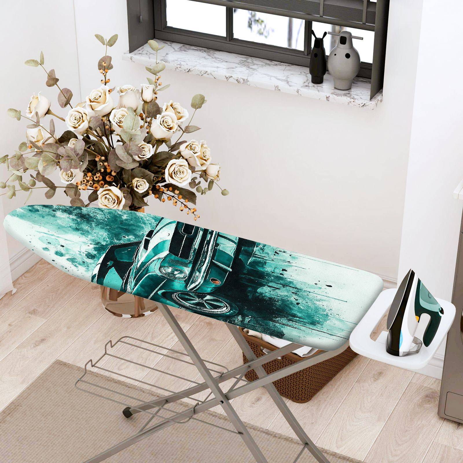 1-Piece Racing Car Abstract Art Modern  Ironing Board Cover, Universal Size, Without Board