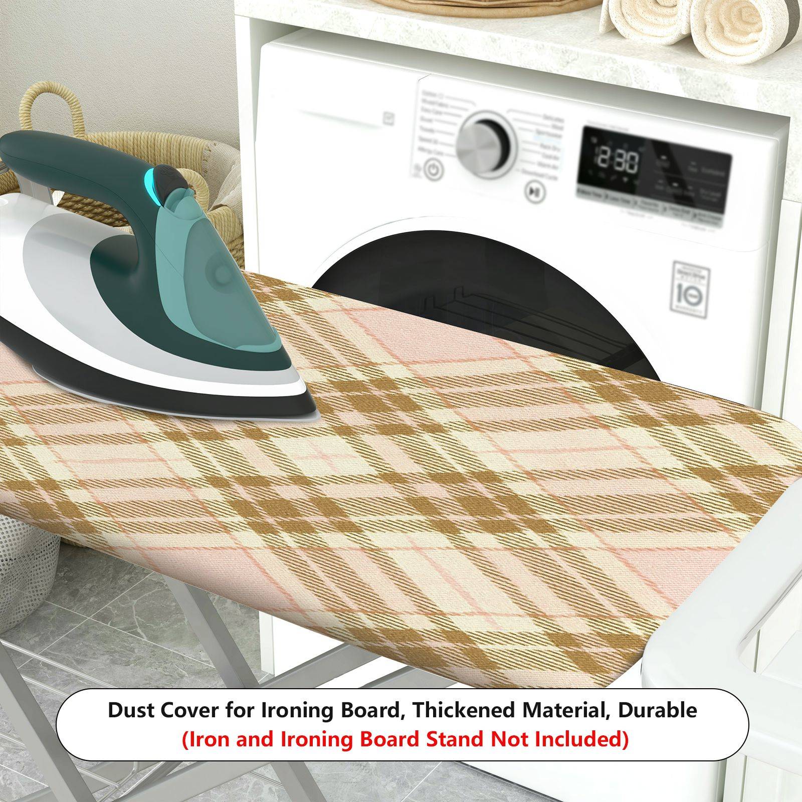 1-Piece Plaid Beige Brown  Ironing Board Cover, Universal Size, Without Board